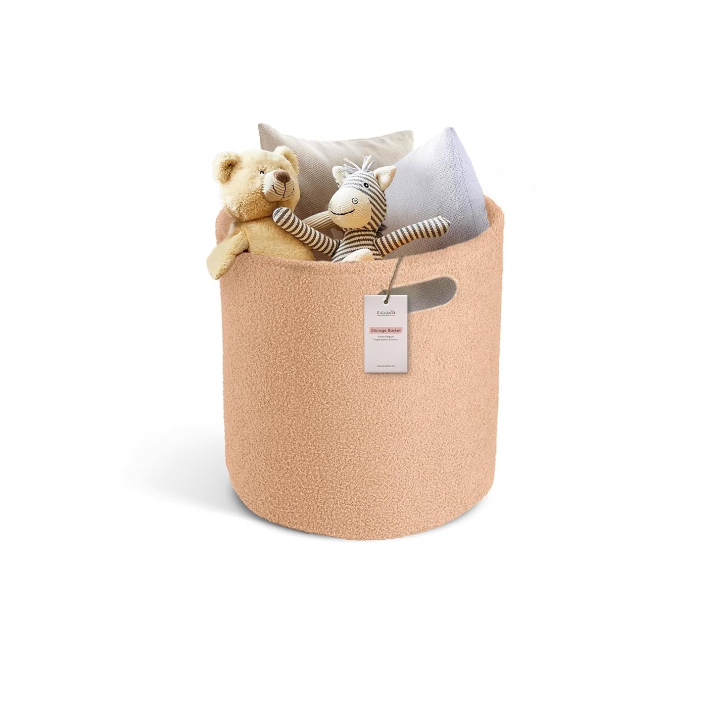 PUTSKA Basket –Round Storage for Clothes – Soft Baby Girl Basket for Nursery, Kids Room, Bedroom, Living Room –Large, Brown