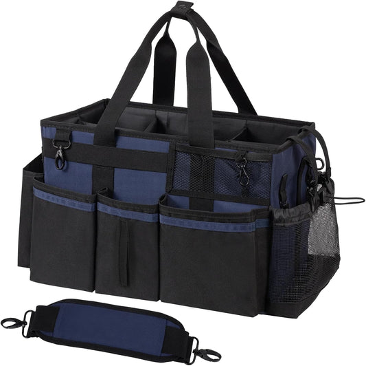 Wearable Cleaning Caddy, Cleaning Caddy Supplies Organizer with Handle & Shoulder Straps for Housekeepers, Under Sink & Car Cleaning Tool Organizers Bag with 4 Foldable Divider (NavyBlue)