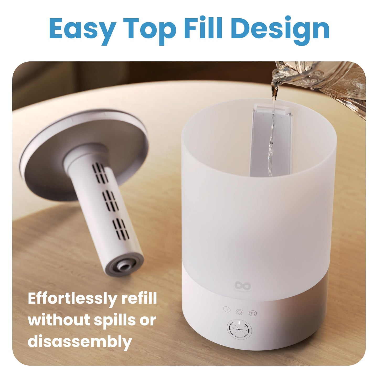 Everlasting Comfort 2.5L Top Fill Humidifier for Bedroom – 28dB Ultra-Quiet, Easy to Fill & Clean