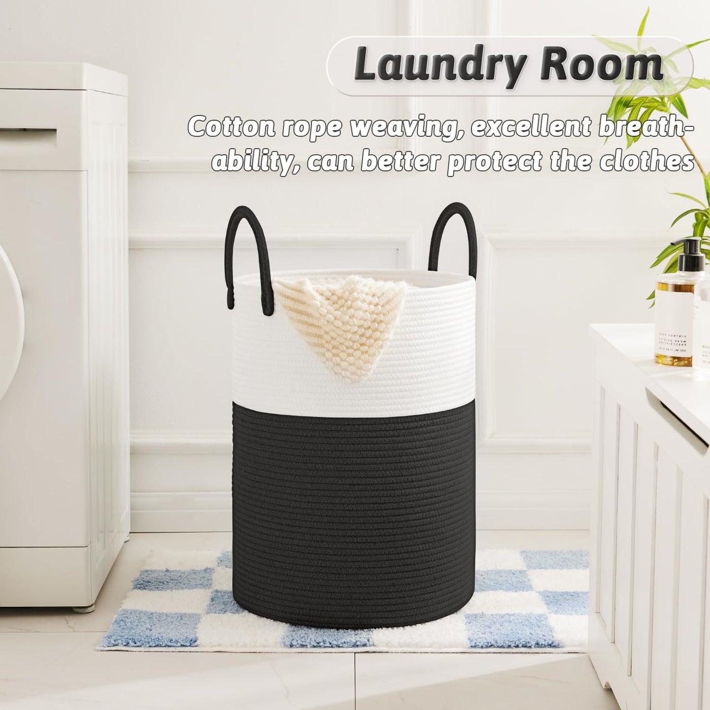 Laundry Basket,Woven Cotton Rope Laundry Hamper,100L for Decorative Storage of Dirty Clothes,Toys and Blankets in Bathroom,Baby Room and Living Room