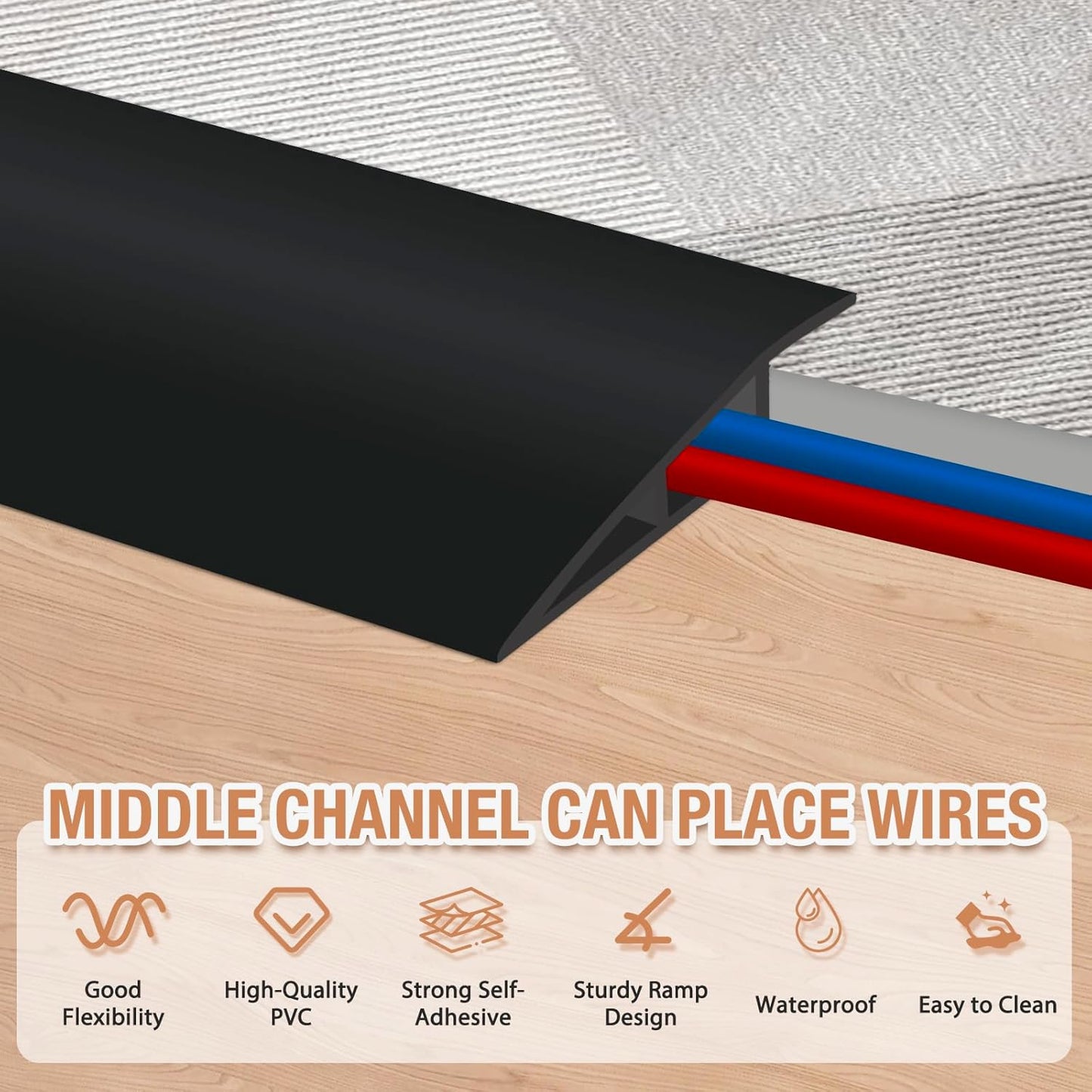 Floor Transition Strip Self Adhesive Vinyl Door Threshold for Doorways Carpet Edging Trim Overlap Edge Reducer for Laminate Floor, Carpet, Tile (Black, 2/5" to 3/5", 10Ft)
