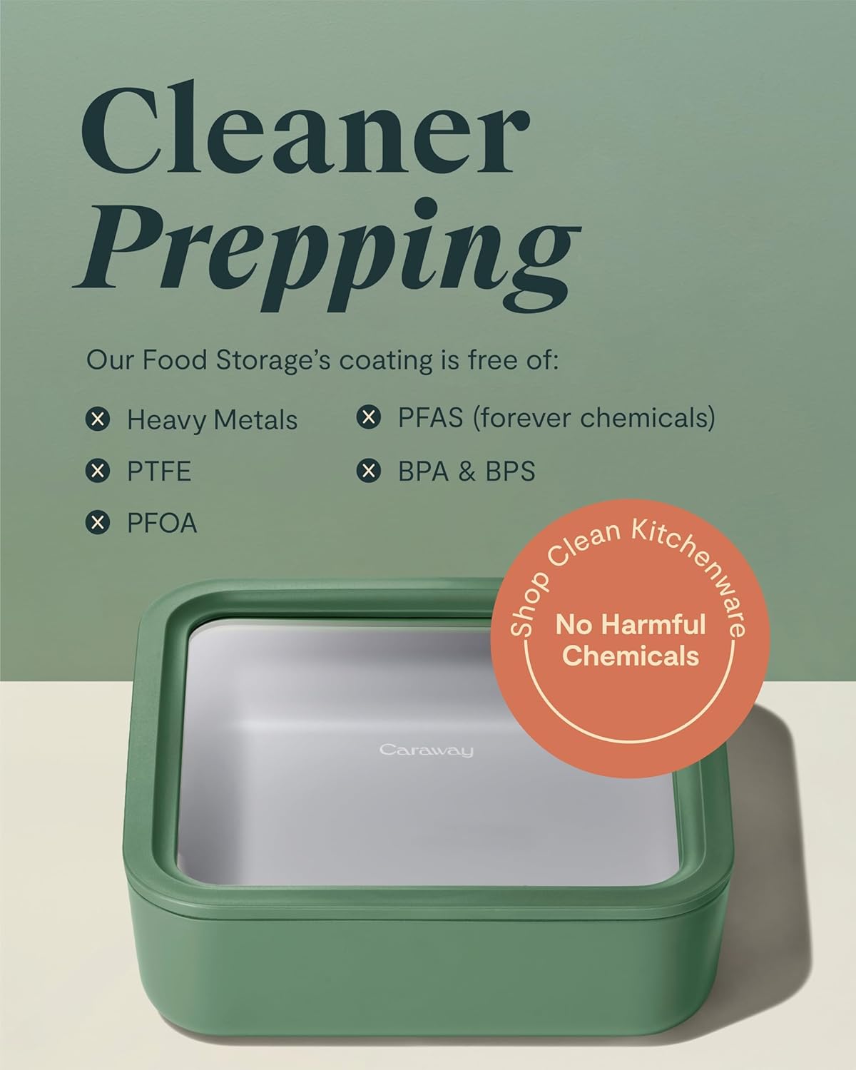 Caraway 6pc Glass Food Storage Set – 10 Cup Food Containers (6) - Ceramic Coated - Non Toxic, Non Stick with Lids - Microwave Safe - Sage