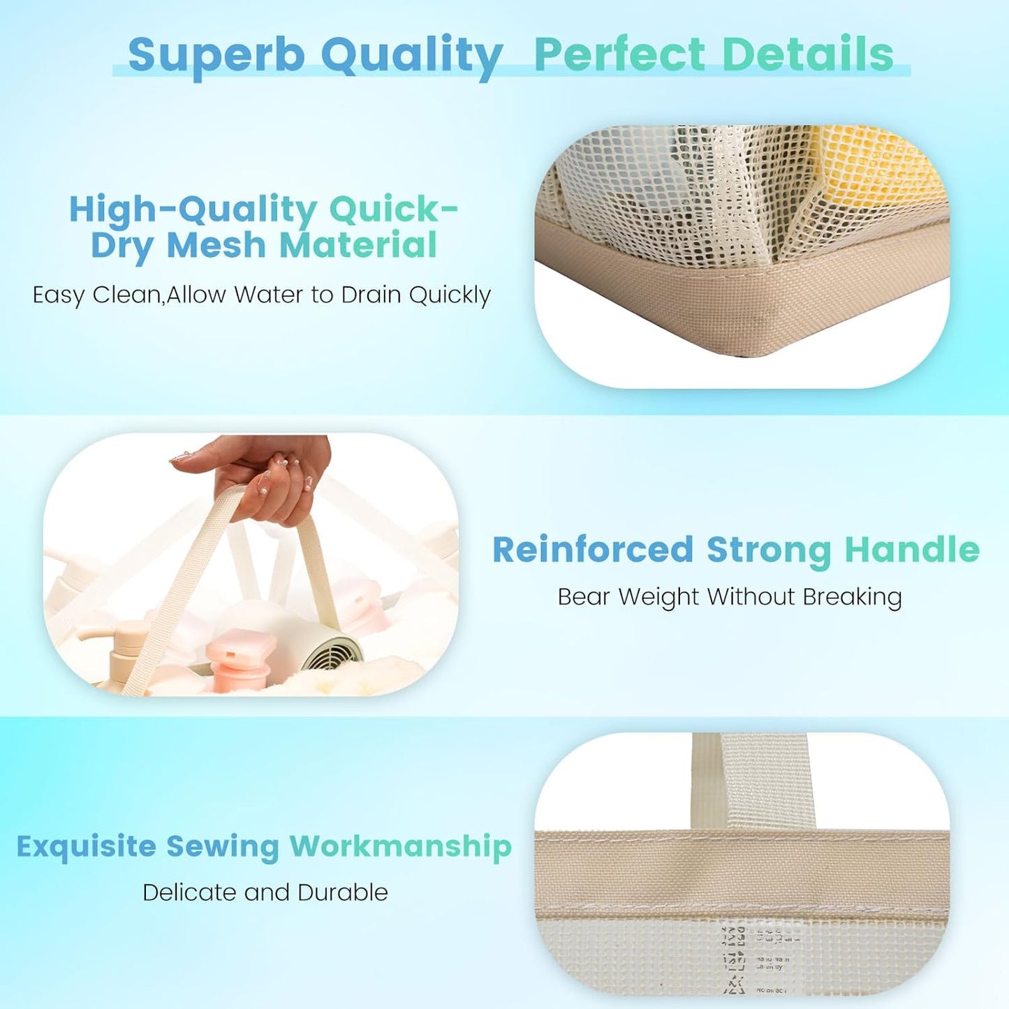 Mesh Shower Caddy for College Dorm Room Essentials for Girls with 9 Pockets,Large-Capacity Shower Basket,Quick Dry Toiletry Tote Bag for Women,Outdoor Gym,Travel,Swim,Beach Camping Essentials-Beige