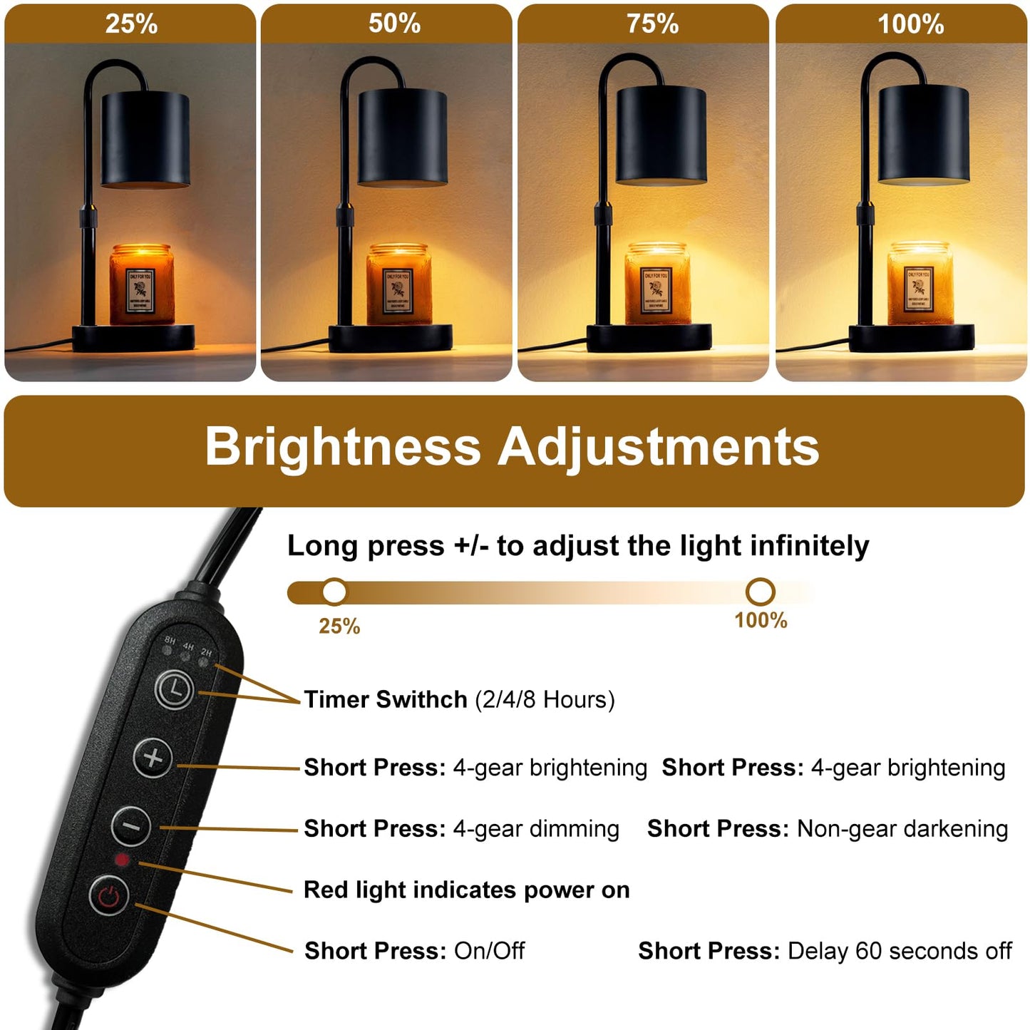 Briever Dimmable Candle Warmer Lamp with Timer, Height Adjustable Electric Candle Wax Warmer