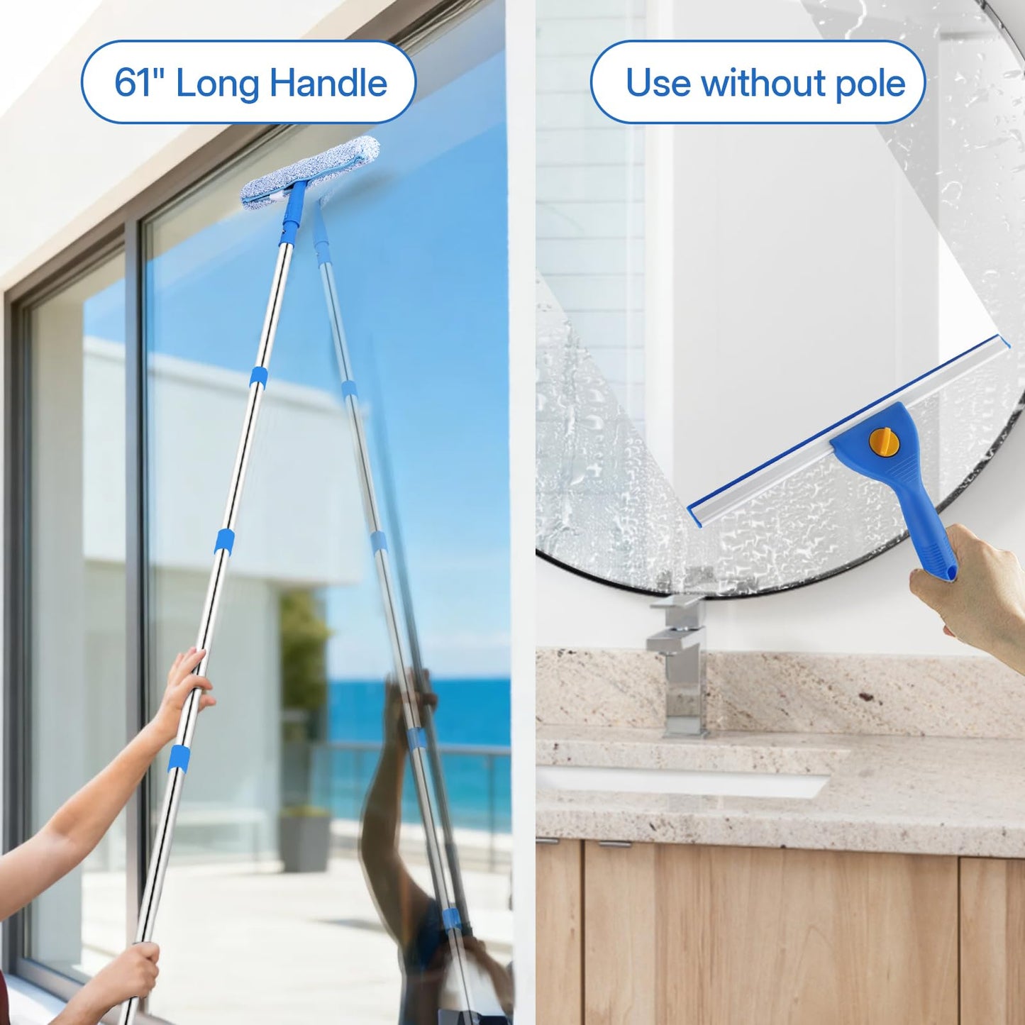 PIMEKOY Window Cleaning Kit with 3 Gal Collapsible Bucket for Home, Outdoor