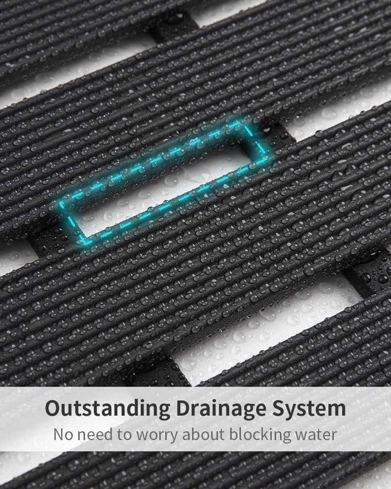 Shower-Mat Non Slip, PADOOR Heavy Duty Bathtub-Mat Curlable Quick Drain Sturdy Bath Tub Mat Without Suction Cups for Indoor Outdoor Use 17x36 Inch Black