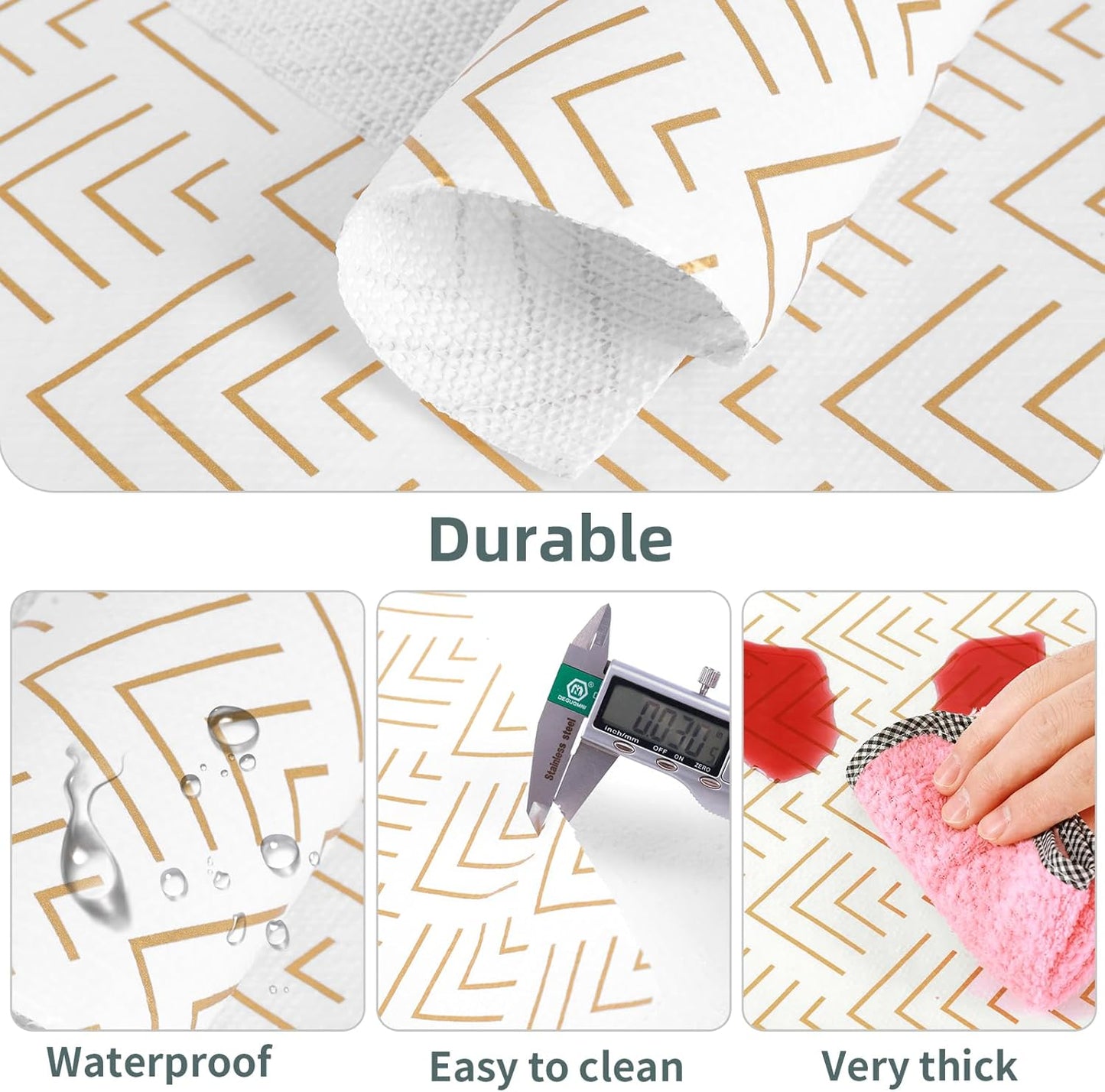 Shelf Liner for Kitchen Cabinets Non Adhesive Drawer Liner Non-Slip Thickened Shelf Liner Paper Strong Easy to Clean for Tool Box Refrigerator with Knife and Tape Measure, Gold Arrow, 11.8 x 118 in