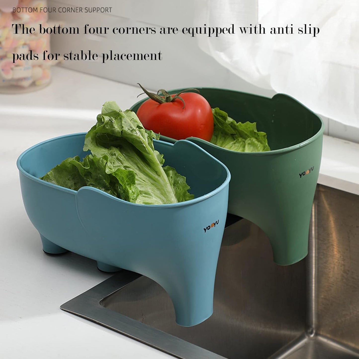 Vegetable Washing Basket with Elephant Drainage for Fruits, Pasta, Noodles - Green, 22x14x10cm/8.7 * 5.5 * 3.93in