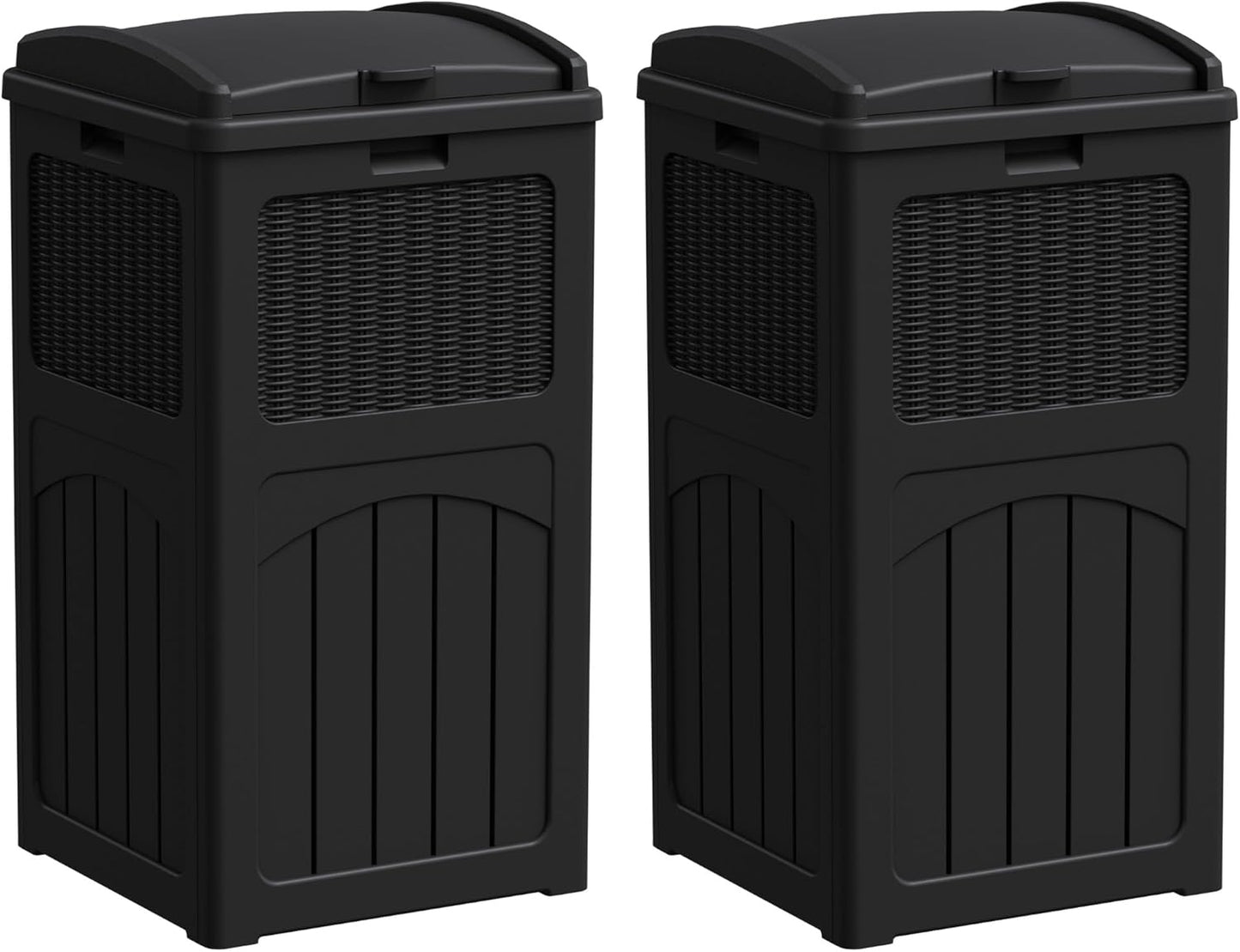 YESHOMY 2 Pack Outdoor Trash Can with Lid, Garbage Bins for Garden, Porch, Home and Kitchen, Black
