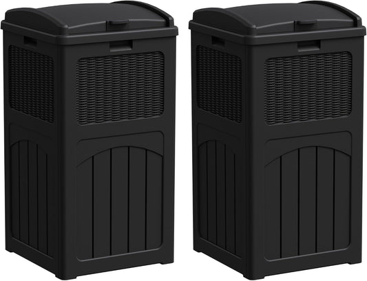 YESHOMY 2 Pack Outdoor Trash Can with Lid, Garbage Bins for Garden, Porch, Home and Kitchen, Black