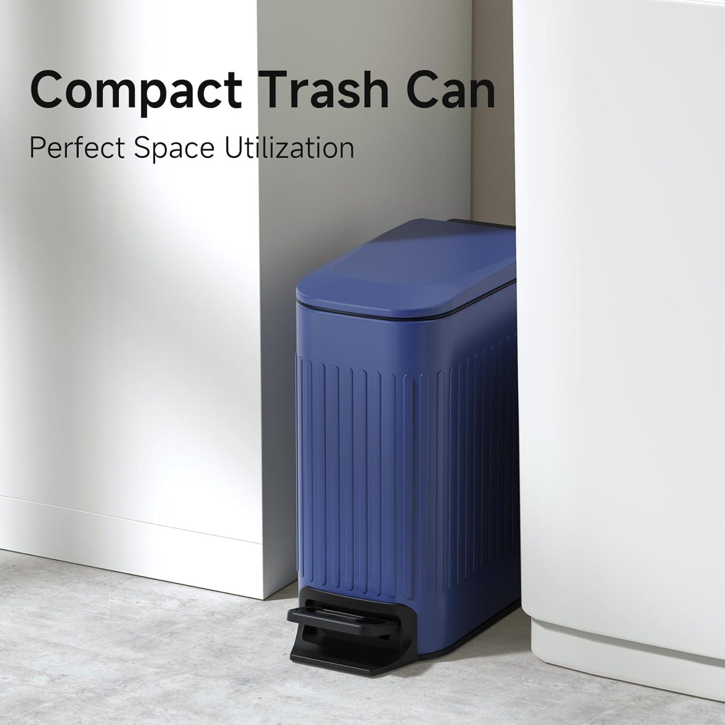 TIPGO Slim Bathroom Trash Can with Lid Soft Close, Step Pedal, 6 Liter / 1.6 Gallon Stainless Steel Trash Bin, Small Garbage Cans for Bedroom, Office, Kitchen (Blue)