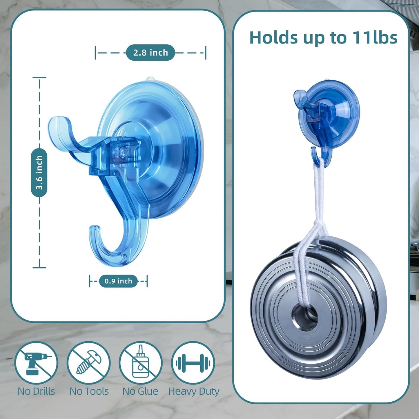 Antimbee 3 Pack Suction Hooks, Clear Suction Hangers for Shower, Bathroom, Glass, Door, Windows, Kitchen-Up to 11 lbs on Smooth Surface (Transparent Blue)