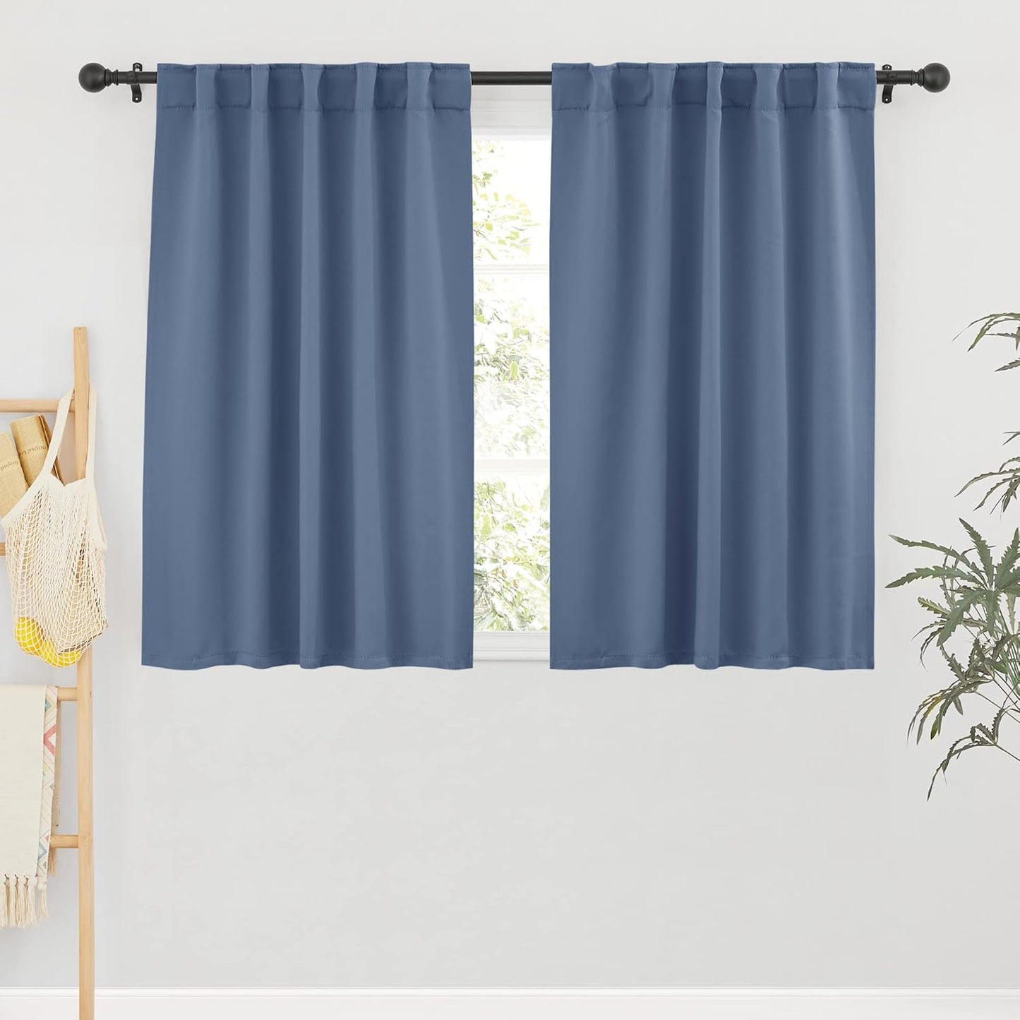 RYB HOME Blackout Curtains for Bathroom, Room Darkening Small Window Decor Energy Efficient Privacy Blue Backdrops for Bedroom Kitchen Dining Room, Stone Blue, W42 x L54 inch, 2 Panels