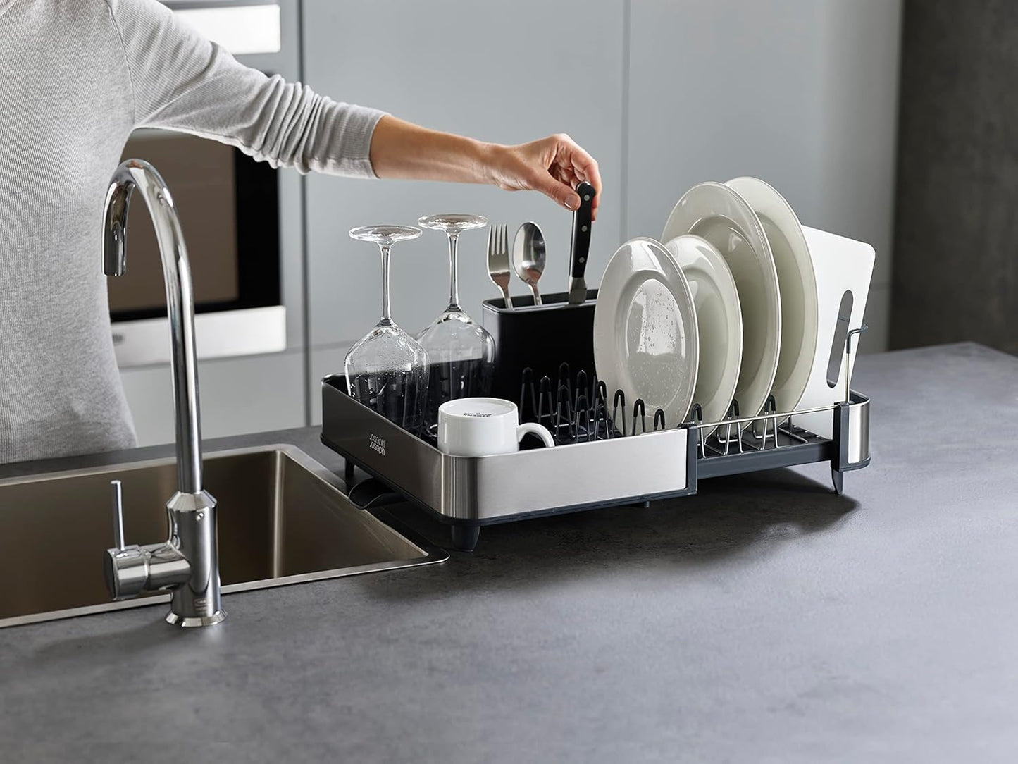 Joseph Joseph Extendable Dish Drying Rack with Dual Parts - Stainless Steel, Non-Scratch, Movable