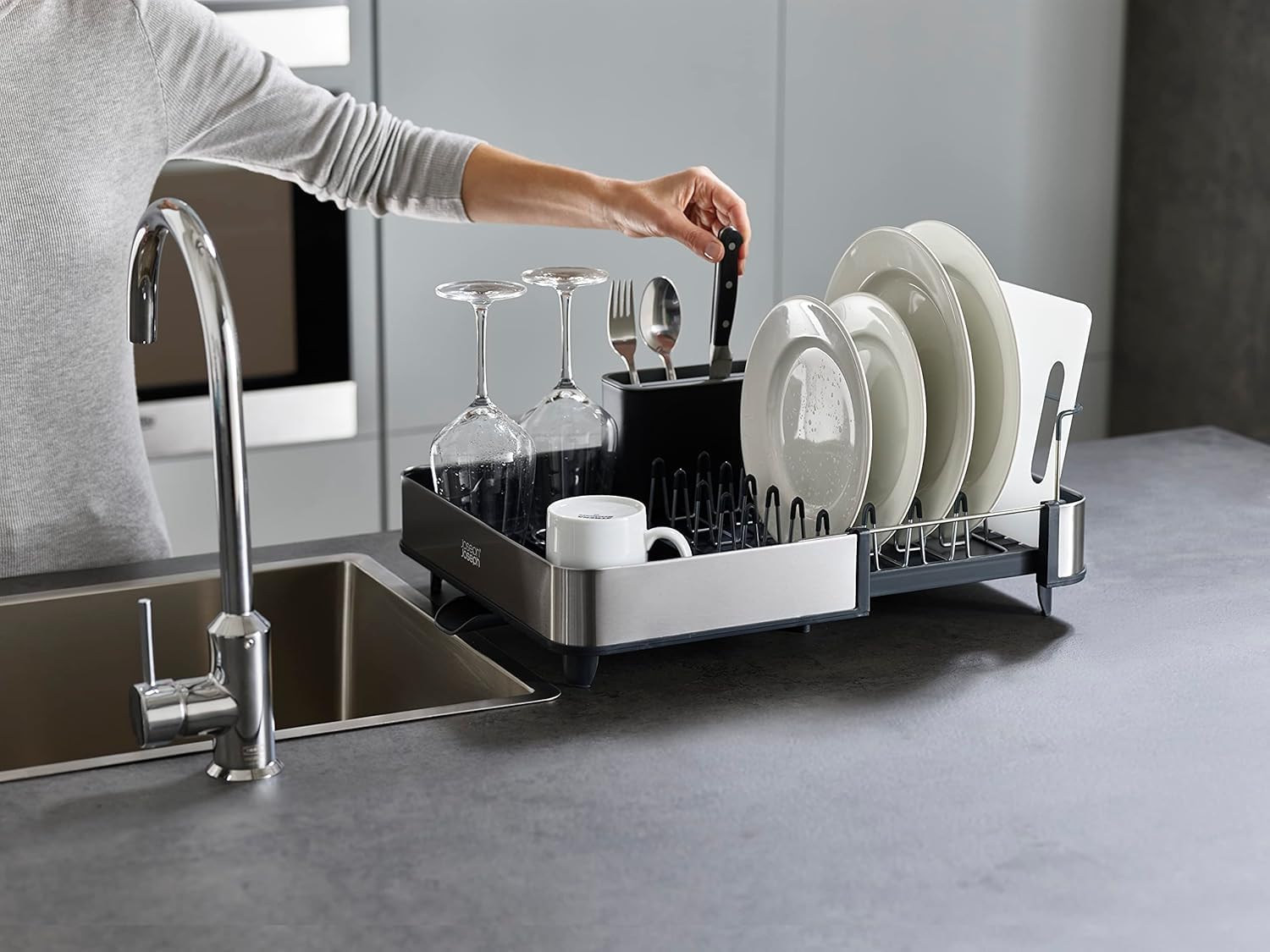 Joseph Joseph Extendable Dish Drying Rack with Dual Parts - Stainless Steel, Non-Scratch, Movable