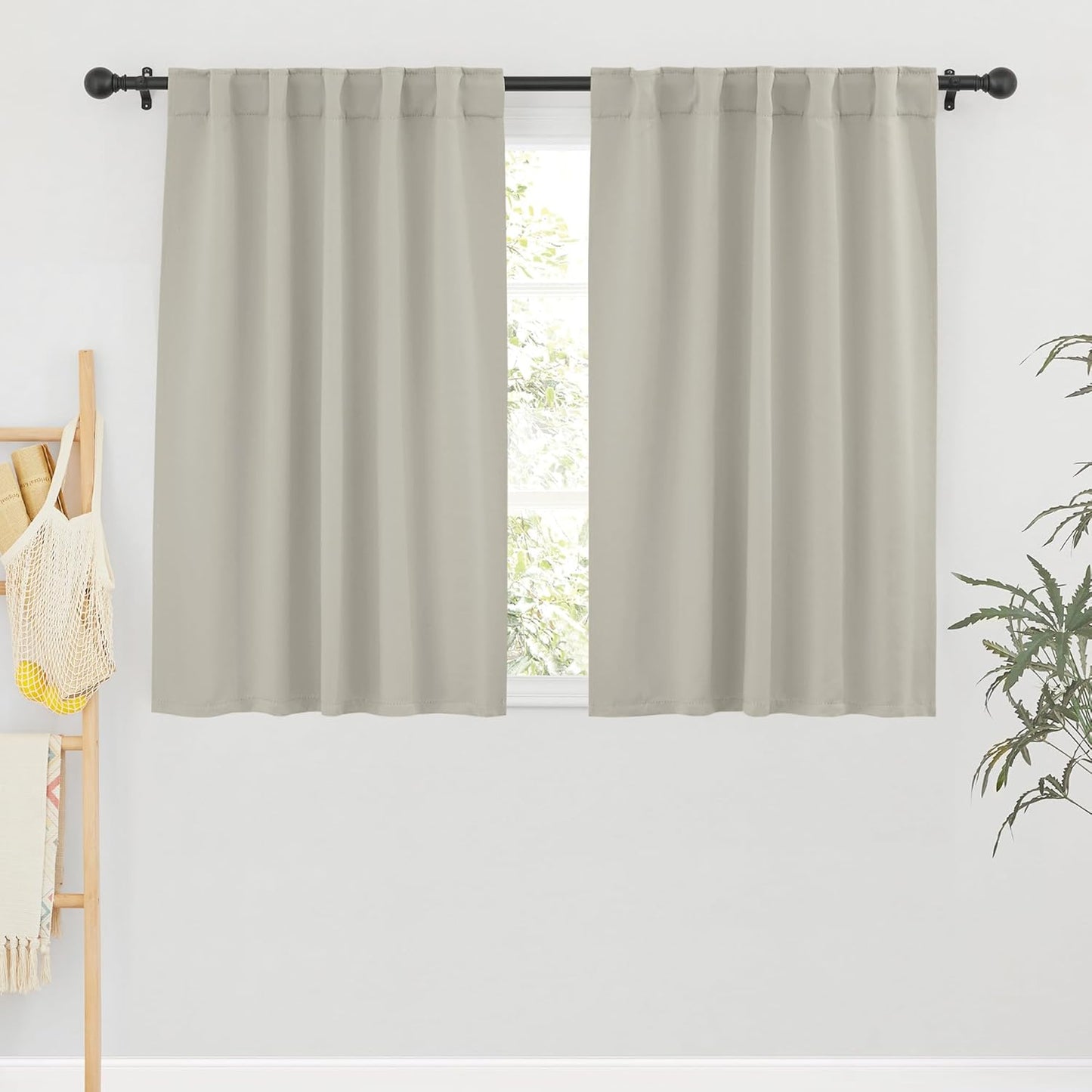 RYB HOME Blackout Curtains for Bedroom, Window Shades Thermal Insulating Privacy Drapes for Living Room Classroom Kitchen Bathroom Dining, Wide 42 x Long 54 inch, Natural 2 Panels