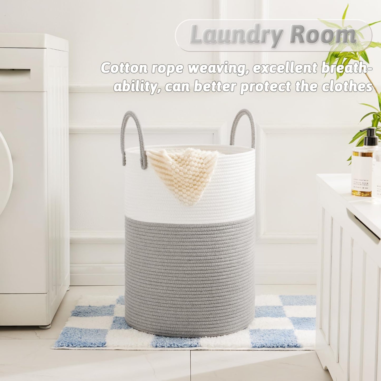 Laundry Basket,Woven Cotton Rope Laundry Hamper,80L for Decorative Storage of Dirty Clothes,Toys and Blankets in Bathroom,Baby Room and Living Room