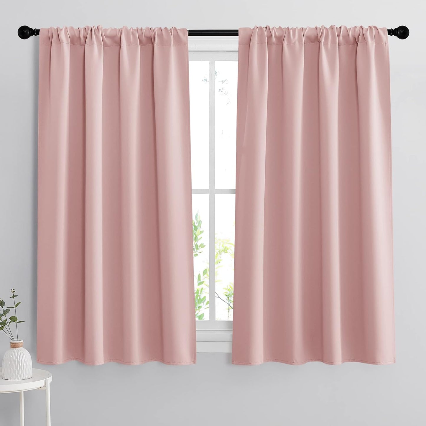 RYB HOME Short Window Curtains for Kitchen, Room Darkening Rod Pocket Drapes Decorative Privcay Backdrops Thermal Shades for Home Office Bathroom Basement, Peach Blush, W42 x L45 inch, 2 Panels