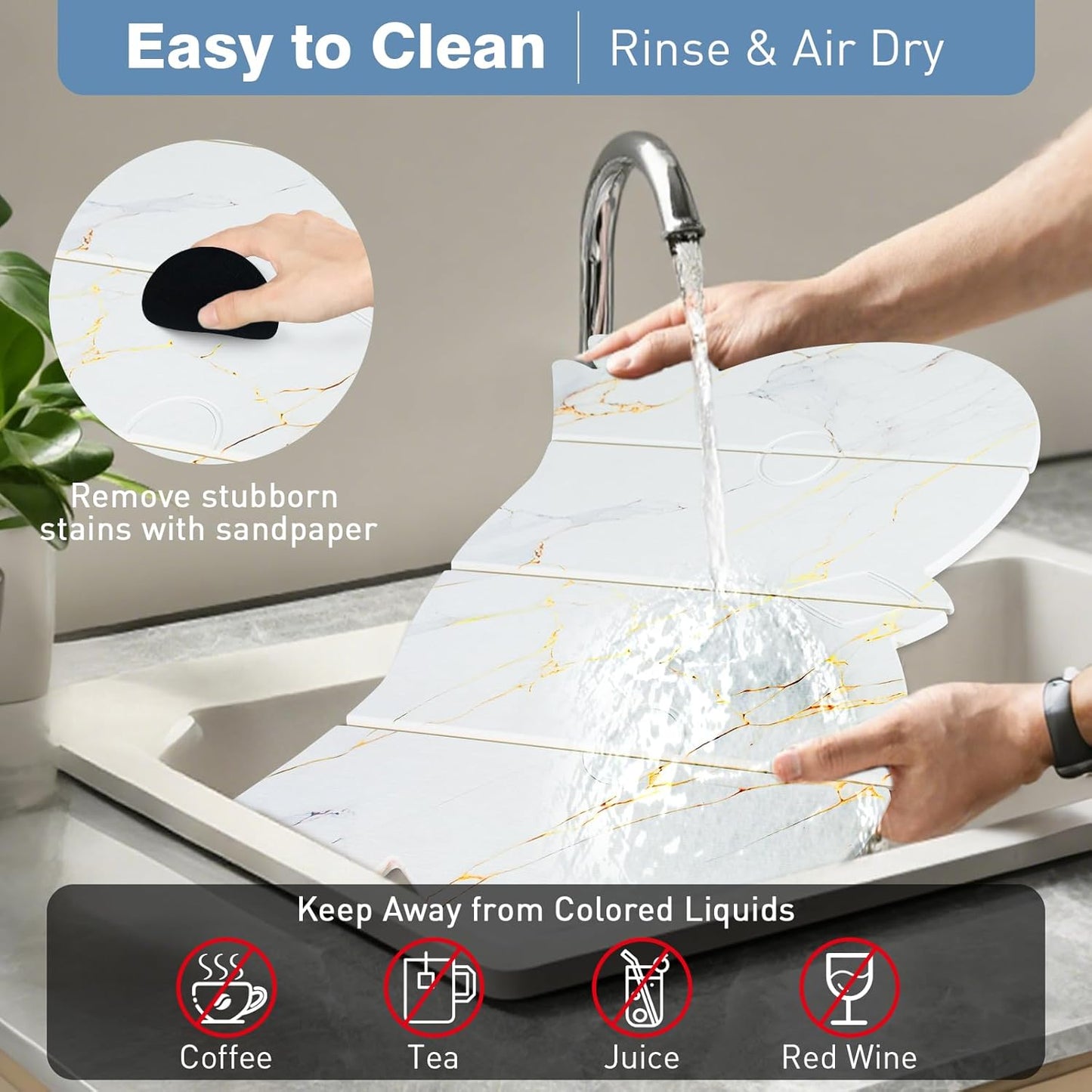 Large Stone Dish Drying Mat for Kitchen Counter,24"(L)×16"(W) Quick Dry Absorbent Diatomaceous Earth Dish Drying Mats,Owl Shape Design Drying Pads for Cups Dishes Bottles (White)