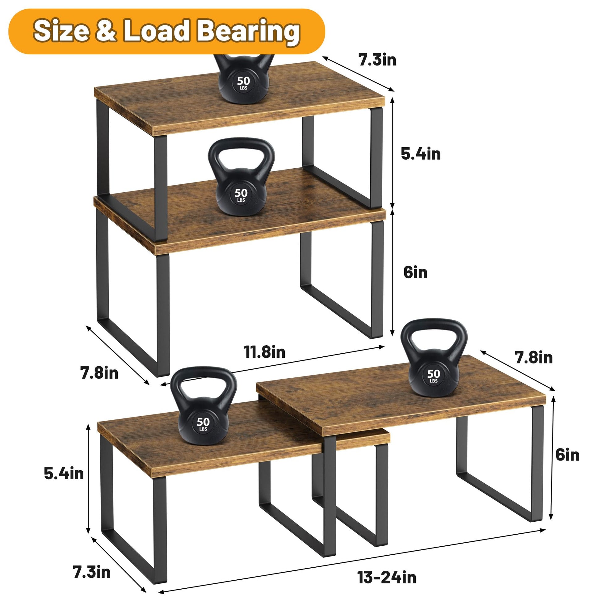 Kitchen Cabinet Organizer Shelf Set of 4, Sturdy Kitchen Counter Shelves with Metal Legs, Stackable
