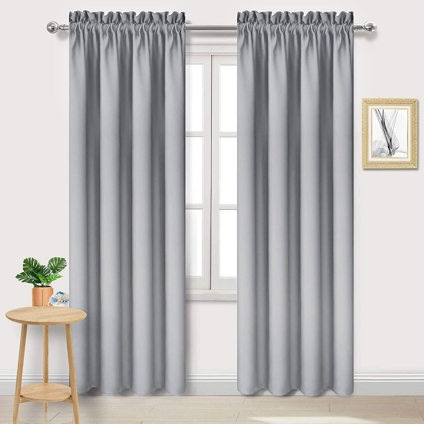 DWCN Blackout Curtains Room Darkening Thermal Insulated Bedroom Curtains Window Curtain Panels, 38 x 84 inches Long, Set of 2 Silver Grey Rod Pocket Drapes