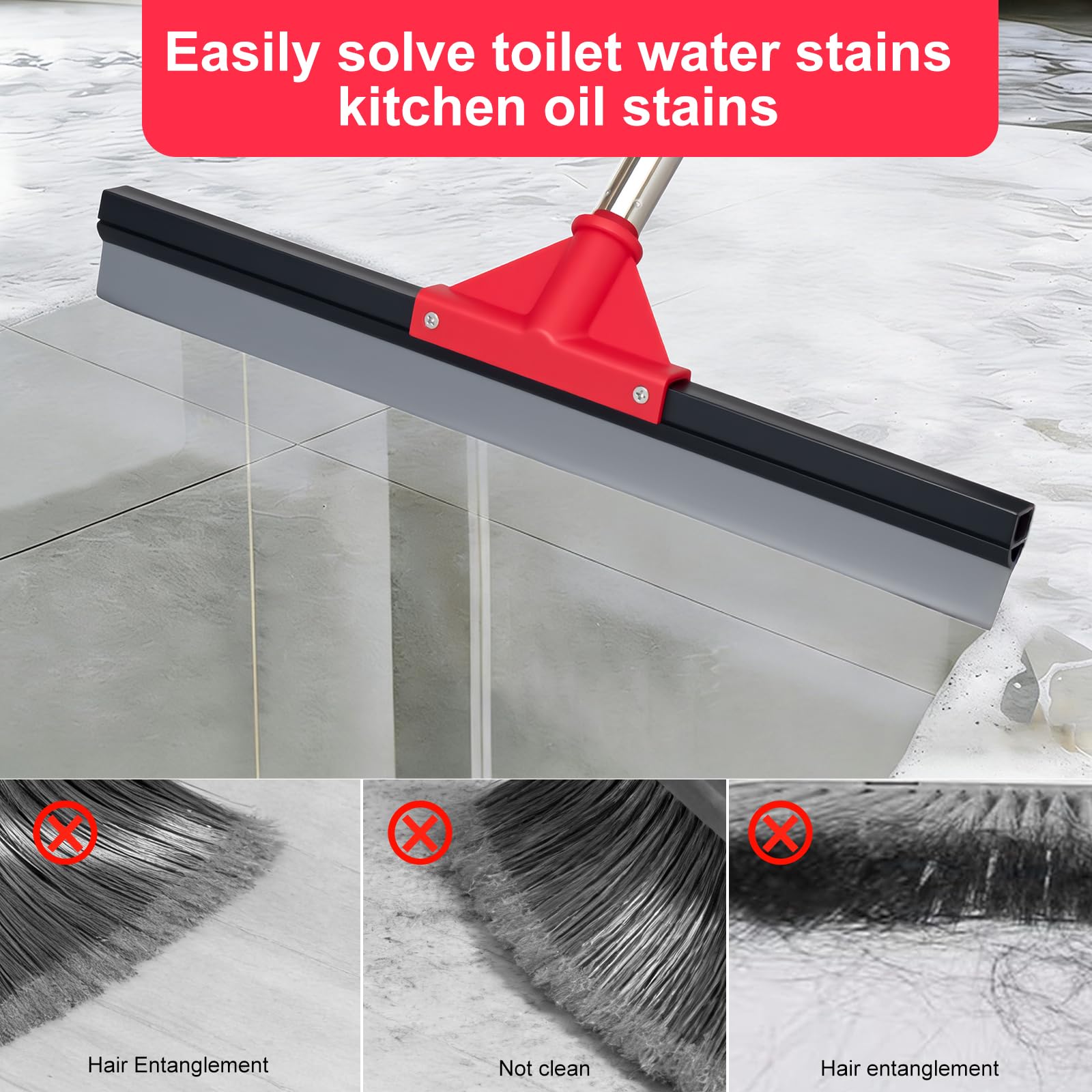 17" Heavy Duty Floor Squeegee with 40.8 Inch Long Handle, Suitable for Bathroom Tiles, Garage