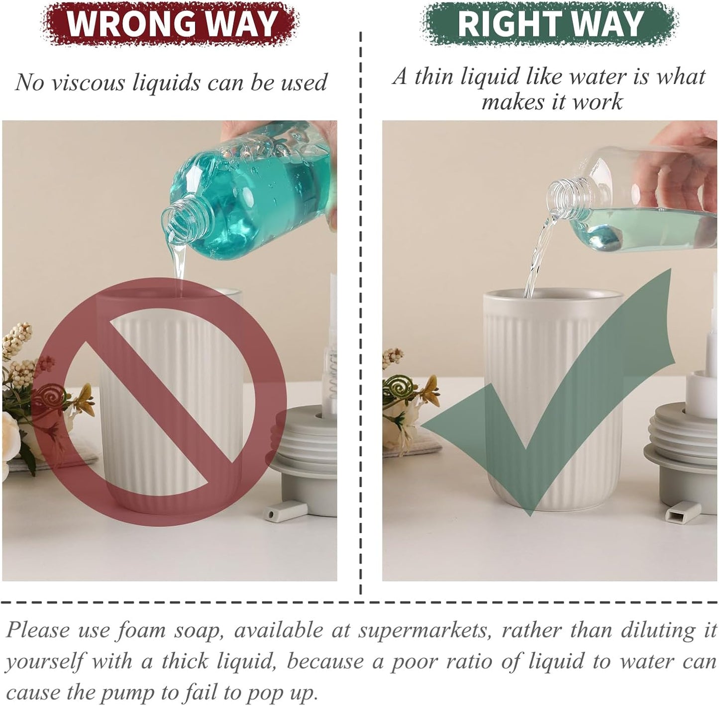 BosilunLife Foam Hand Soap Dispenser - Ceramic Foaming Soap Dispenser for Bathroom 12oz Refillable Liquid Lotion Soap Dispenser with Rust-Proof Foaming Pump for Countertop