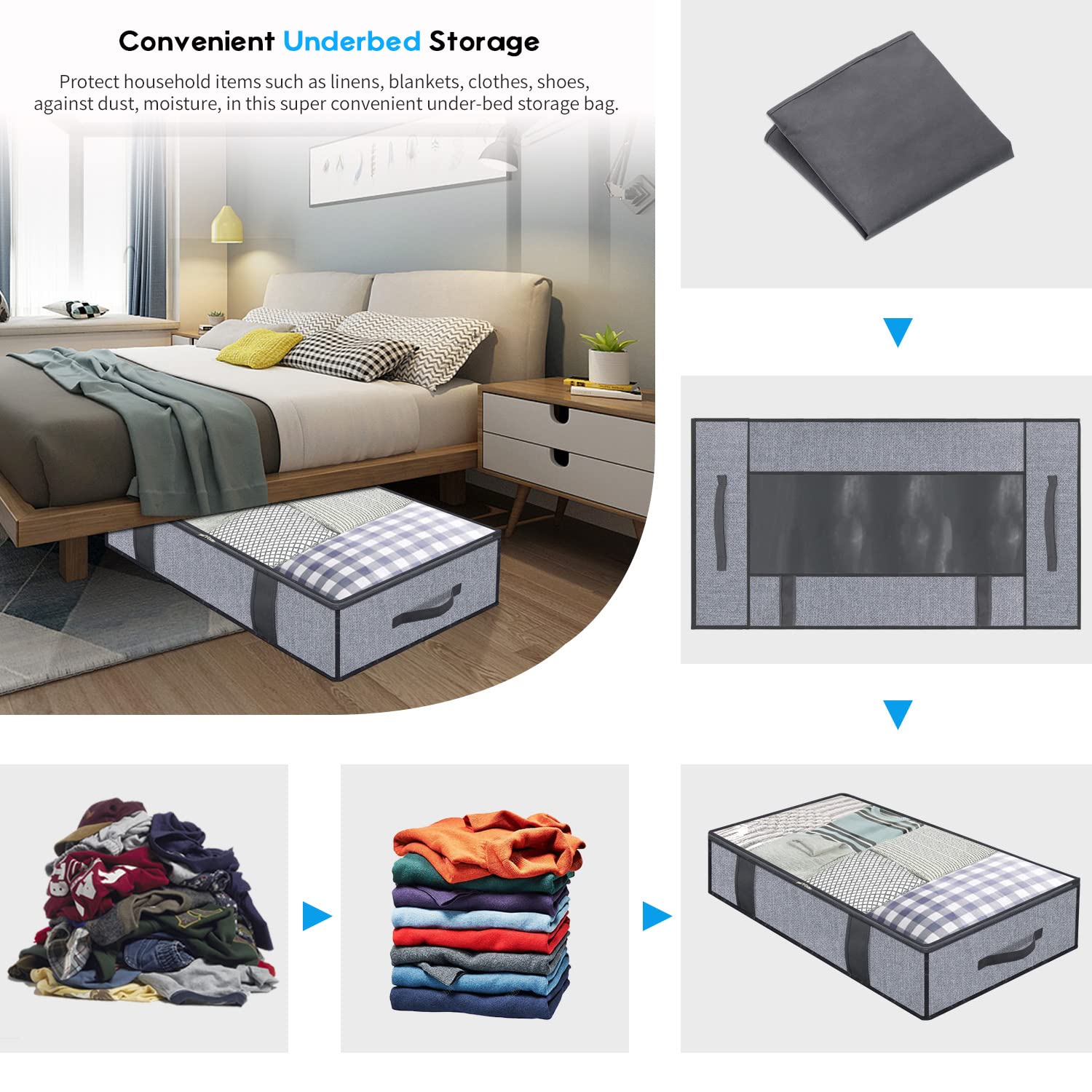 Onlyeasy Foldable Underbed Bags 2 Pack - Blankets Clothes Comforters Storage Bag Breathable