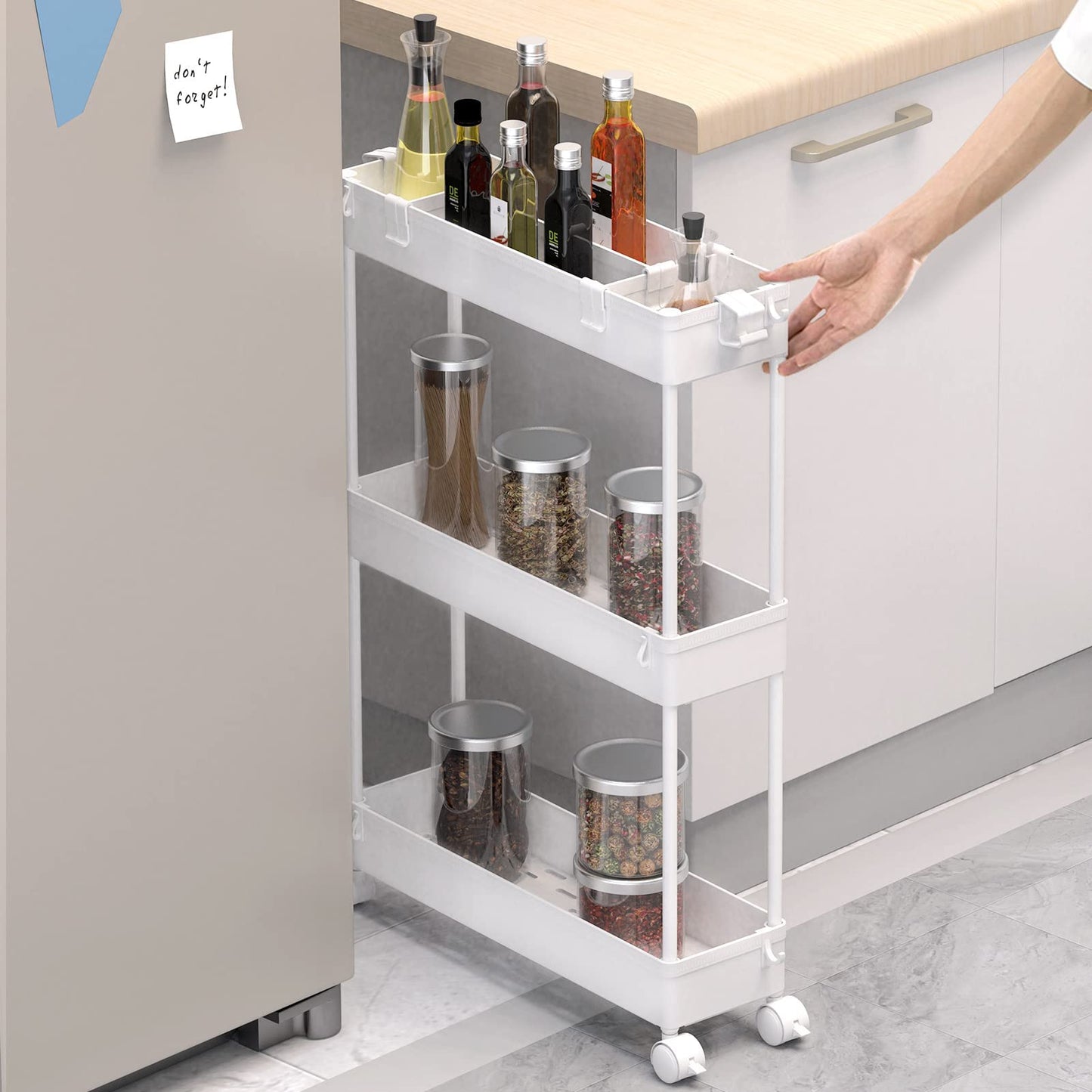 SPACELEAD Slim Storage Cart 3 Tier,Bathroom Organizer Rolling Utility, Mobile Shelving Unit Slide