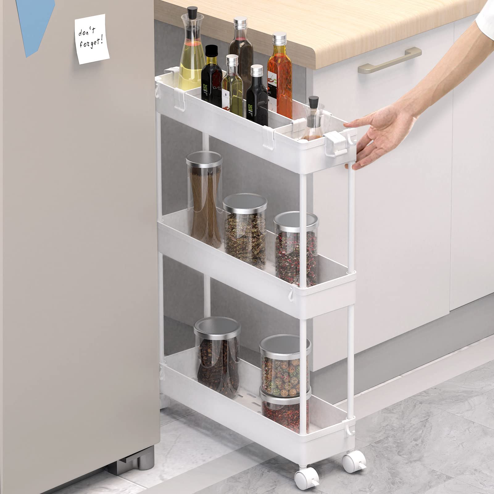 SPACELEAD Slim Storage Cart 3 Tier,Bathroom Organizer Rolling Utility, Mobile Shelving Unit Slide