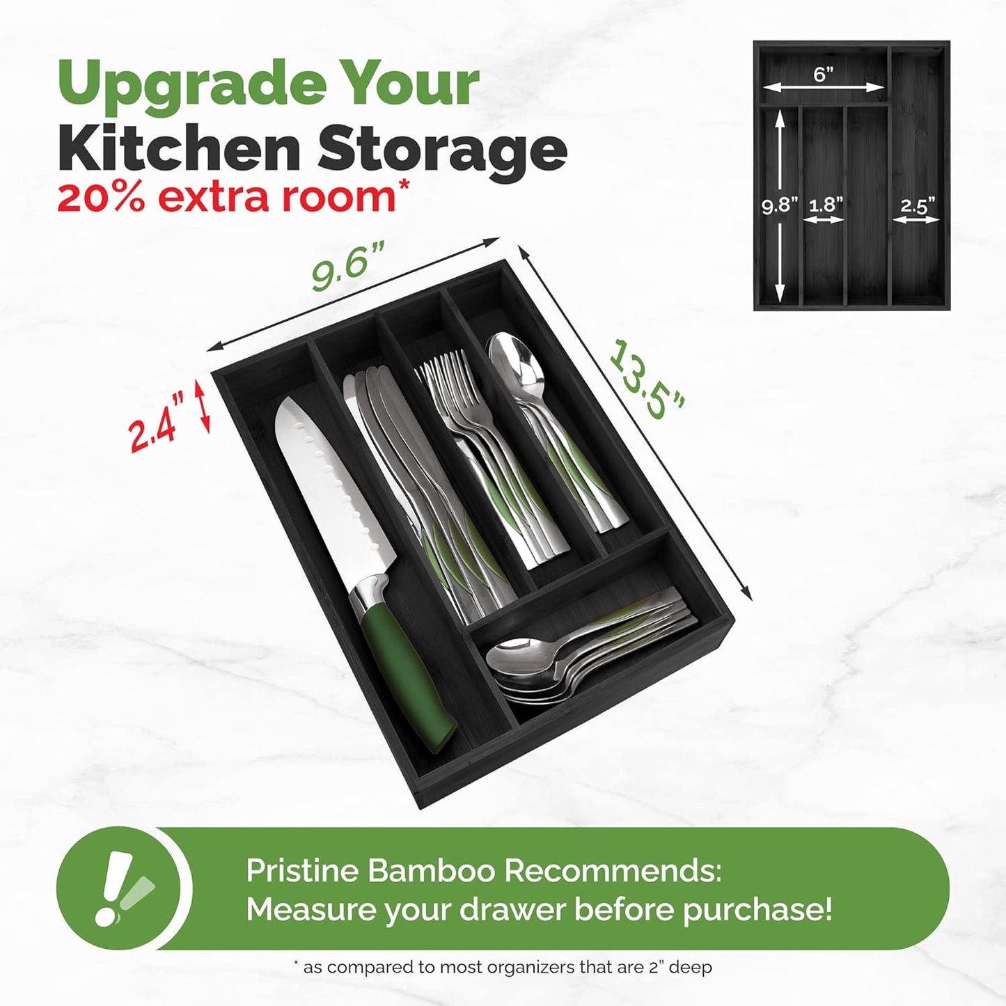 Silverware Organizer - Kitchen Drawer Organizer and Utensil Organizer - Cutlery Tray – Flatware, Utensil and Silverware Holder - Silverware Tray for Drawer (5-Slots, Black)