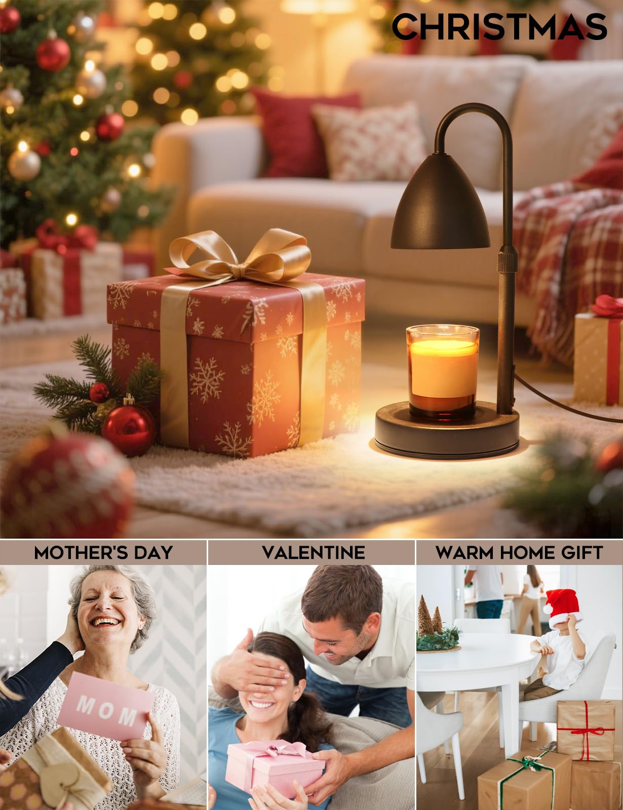 Candle Warmer Lamp with Timer Dimmable, Lamp Candle Warmer Birthday Gifts for Women, Black
