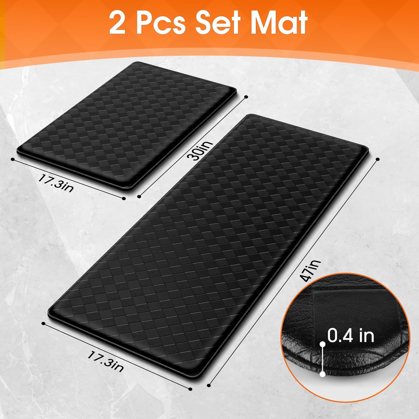 TranquilRelax 2-Piece Kitchen Mats, Cushioned Non-Slip Floor Mats, Black