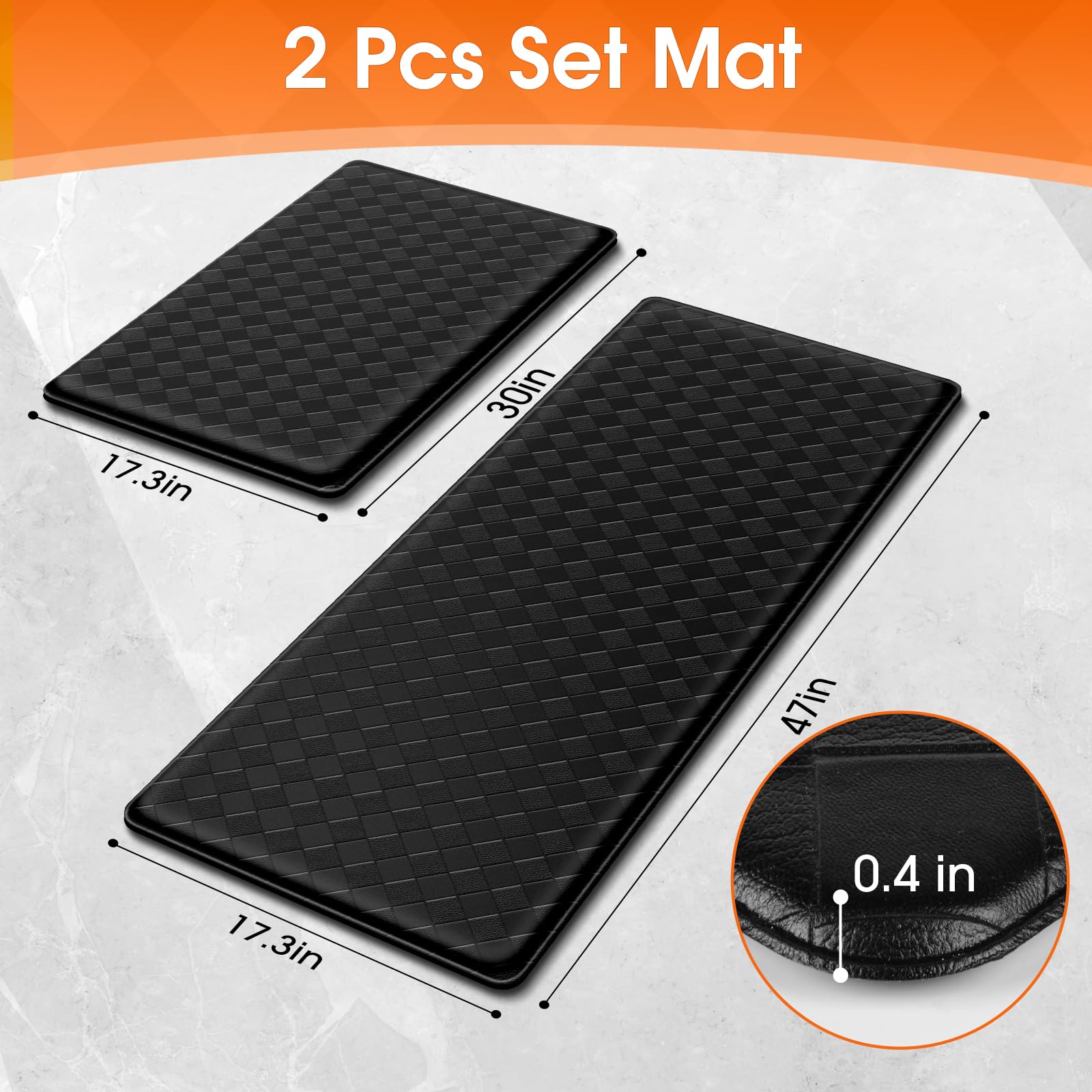 TranquilRelax 2-Piece Kitchen Mats, Cushioned Non-Slip Floor Mats, Black
