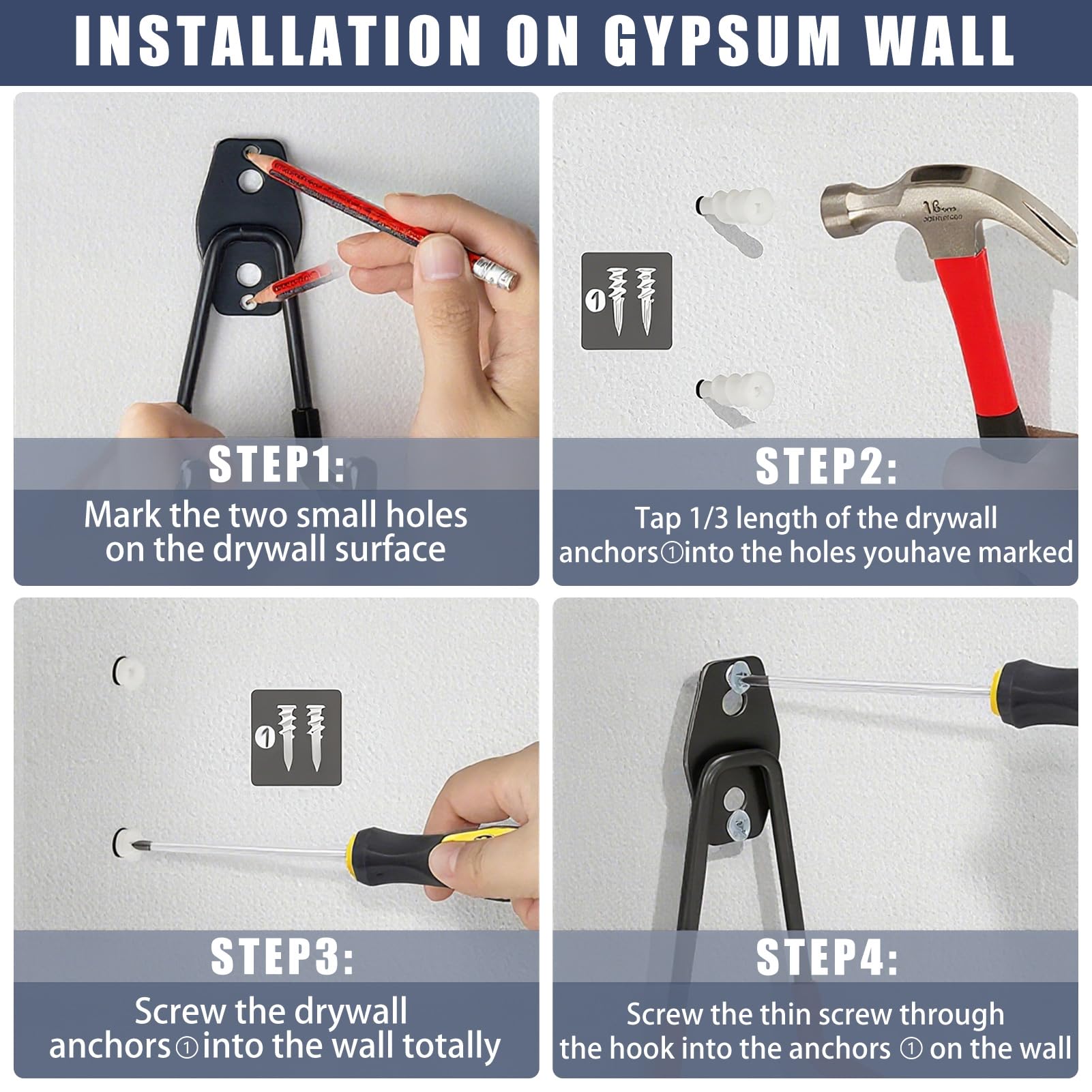 KOFANI Steel Garage Storage Hooks - 16 Pack Anti-Slip Coating, Heavy Duty Wall Mount Hooks for