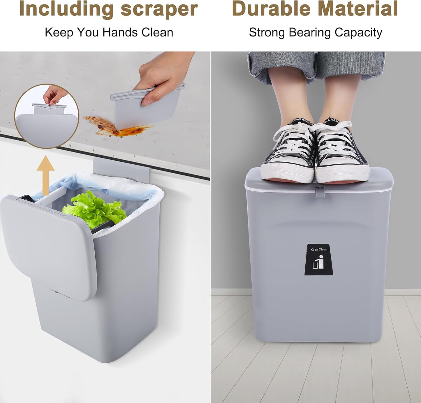 2 Pack Kitchen Compost Bin,Hanging Small Trash Can with Lid for Under Sink or Counter Top,Dustbin for Kitchen for Cabinet/Bathroom/RV//Camping//Office/Car