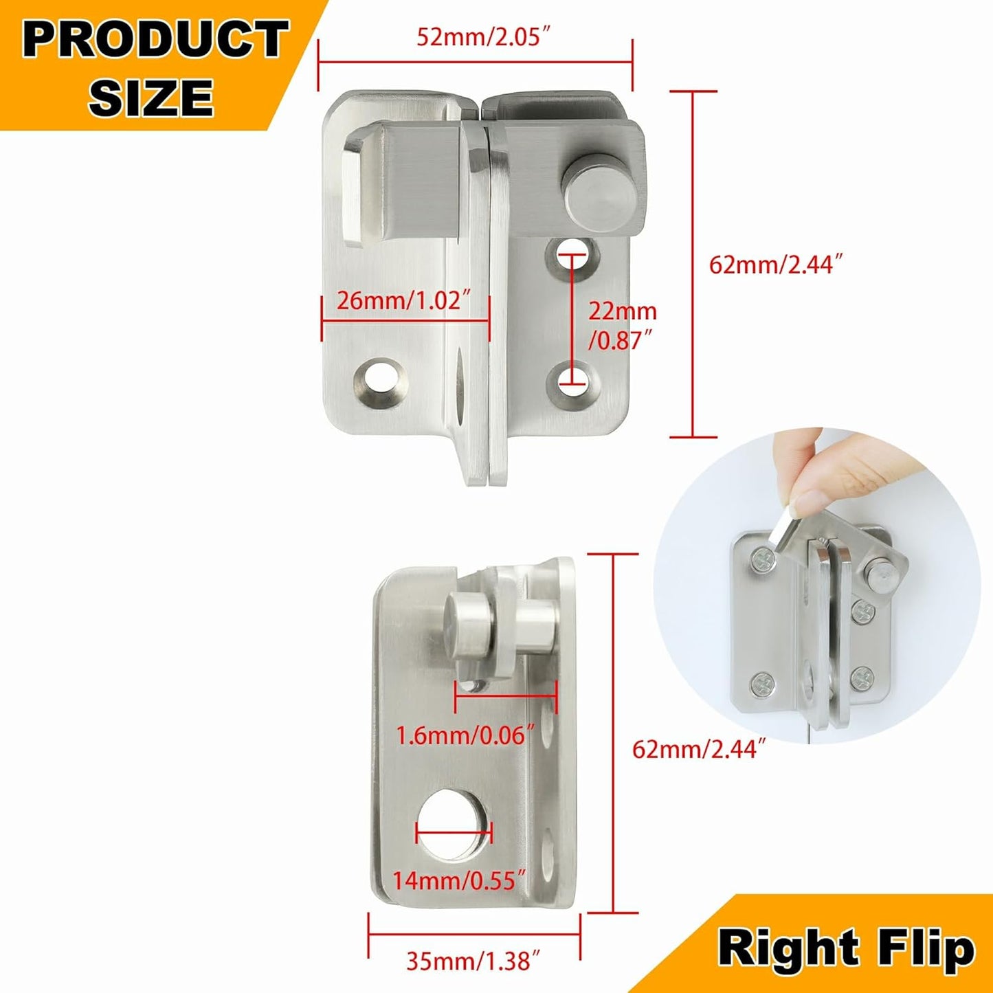 Alise Flip Latch,Gate Latches Safety Door Lock Catch for Barn Cabinet Pet Cage Wood Fence Bathroom Garage Window,SUS304 Stainless Steel Gate Hardware Locks,Brushed Nickel MS3006R-304-LS