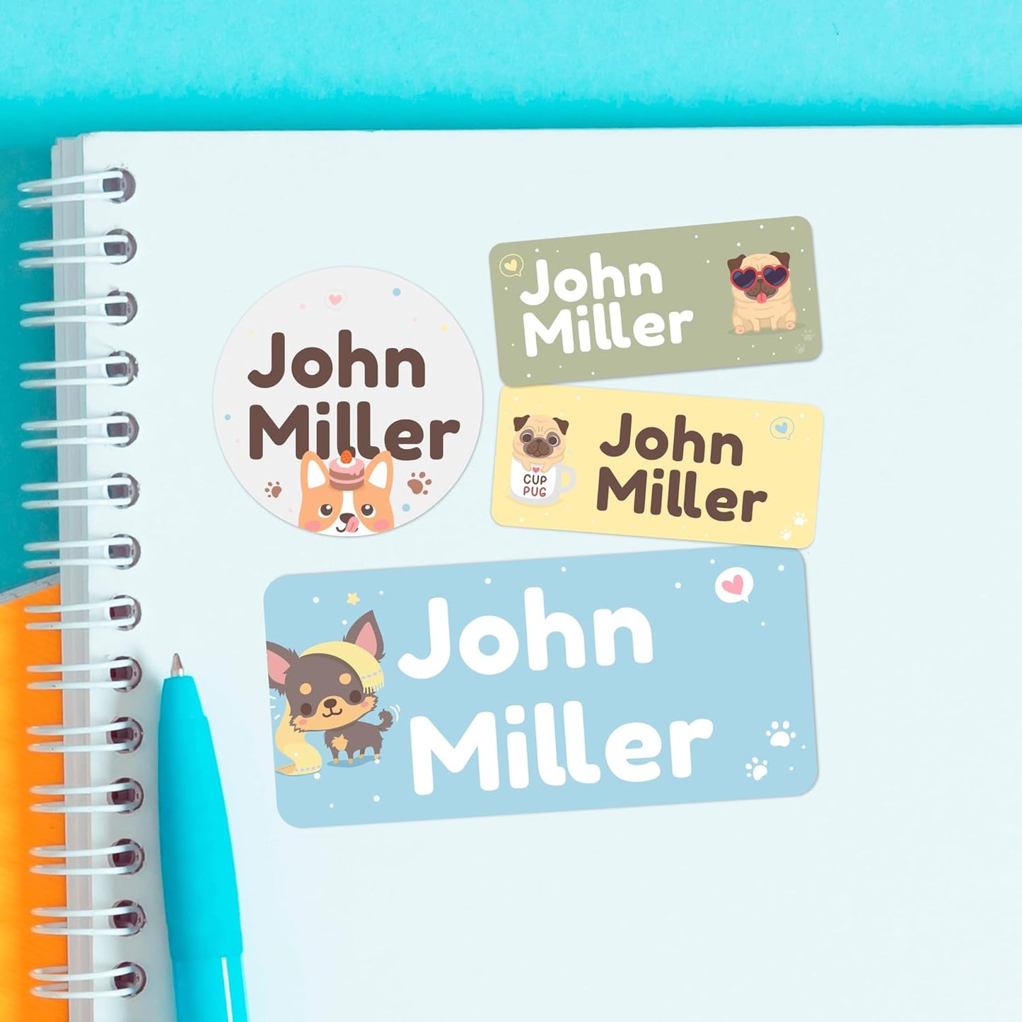 Personalized Name Tag Stickers for Kids (130+ Pack) | Dog Waterproof Labels for School Supplies, Bottles & Lunch Boxes | Custom Vinyl Name Labels for Clothing, Toys & More (G. Dogs)