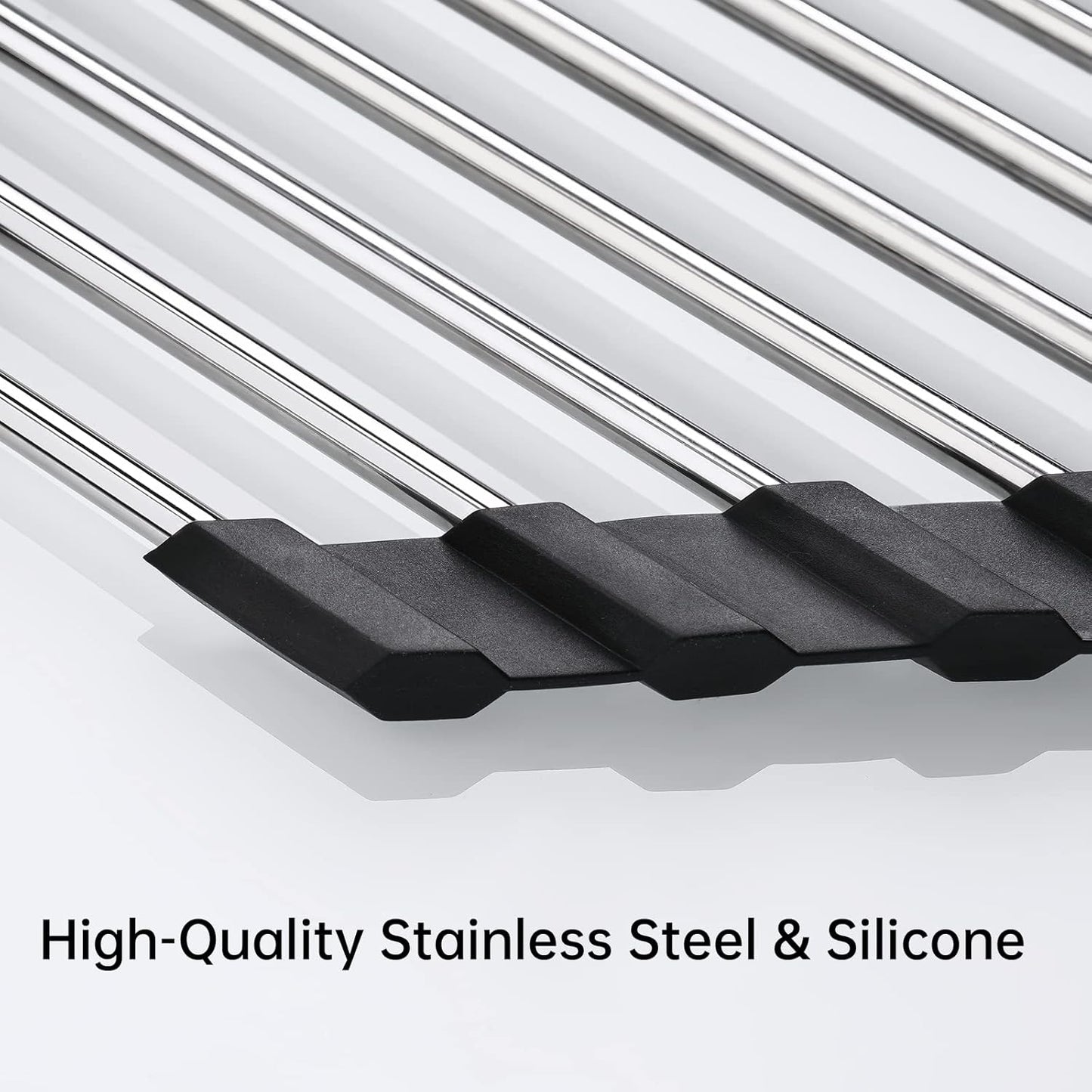 Tomorotec Foldable Stainless Steel Triangle Roll-Up Dish Drying Rack for Small Sink Corners - Over-The-Sink Multipurpose Kitchen Drainer, Rustproof Organizer, Trivet and Shelf - Space-Saving (Black)