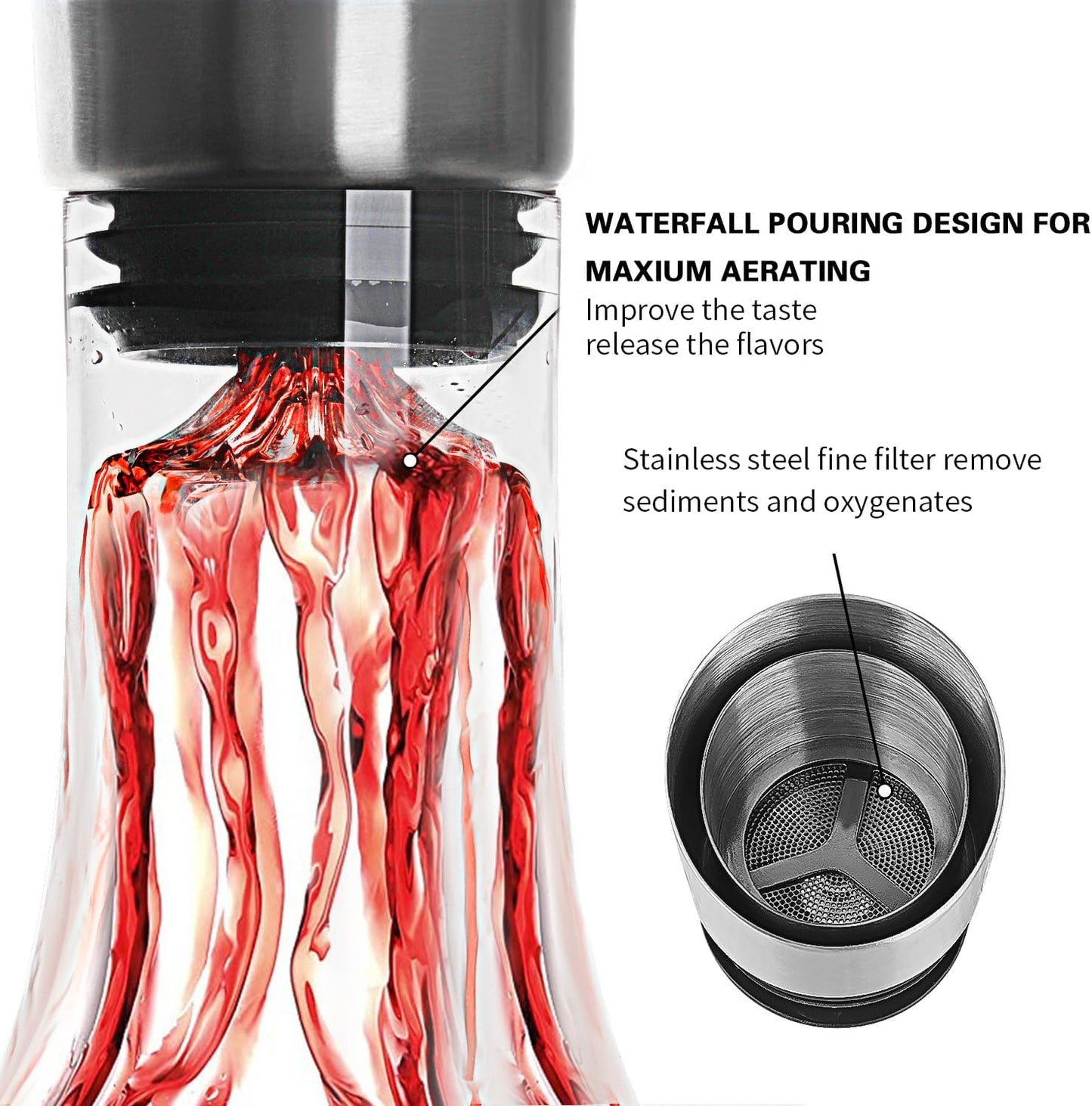 Wine Decanter Built-in Aerator Pourer, Wine Carafe with Aerator,Cleaning Beads and Cork Ball,100% Lead-free Crystal Glass Red Wine Aerator, Wine Gift for Men, Wine Accessories, 50 oz
