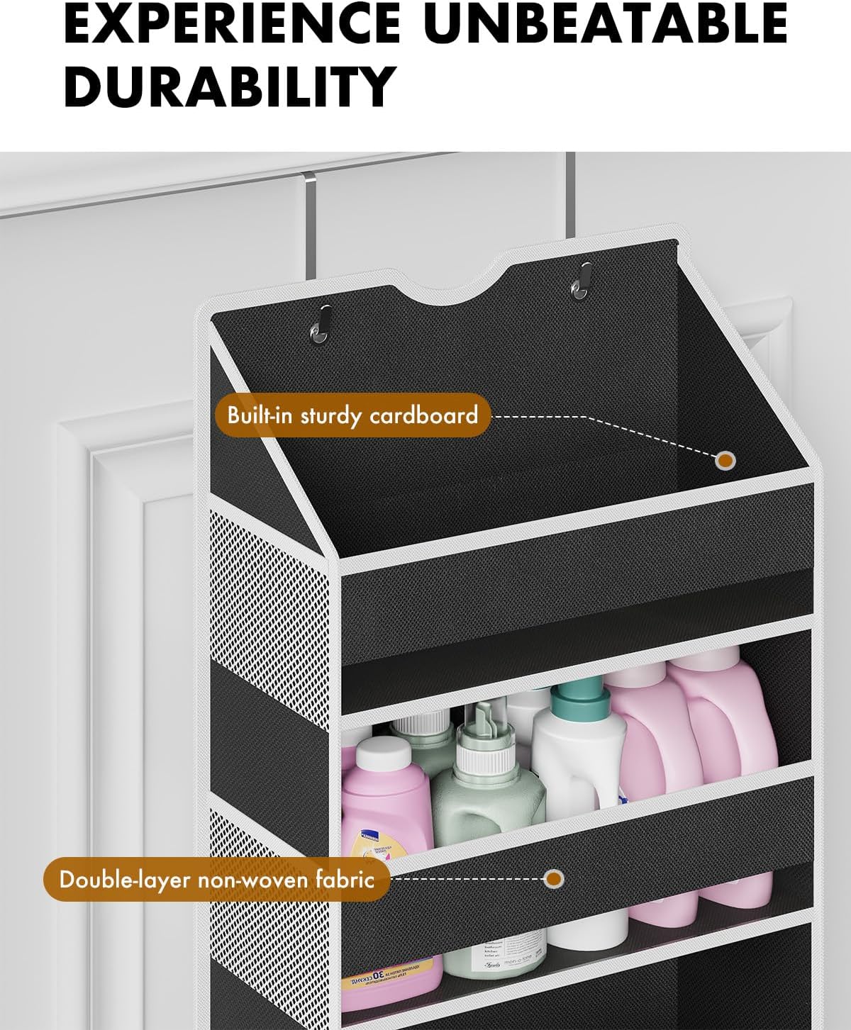 Over The Door Organizer Storage - 50lb Heavy Duty 6 Shelf Over Door Organizer Hanging Space Saving Perfect for Bedroom Bathroom Dorm Nursery (Black)