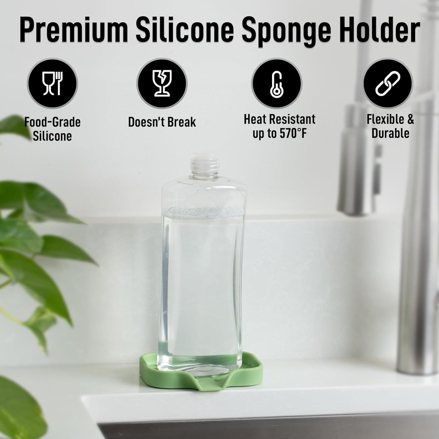 Zulay Small Silicone Sponge Holder (4.9x3.3”) – Space-Saving Sink Organizer Tray for Sponge, Soap, Brush & More – Compact Non-Slip Dish for Kitchen & Bathroom (Jade Green)