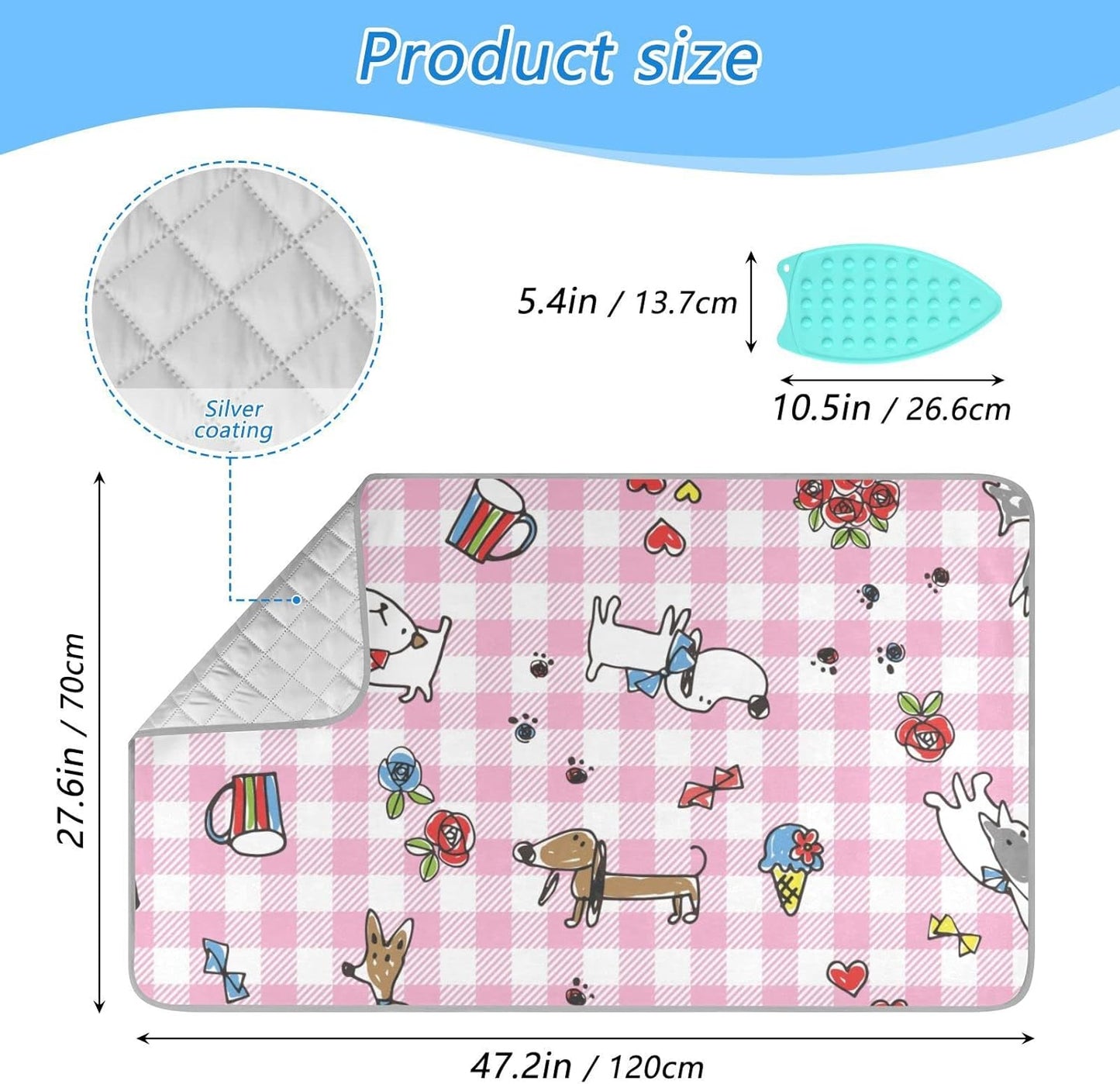 Ironing Mat Portable Ironing Pad Ironing Blanket for Table Top Heat Resistance Double-Side Using Travel Large 47.2 x 27.6 Inch Foldable Lightweight Cute Dog