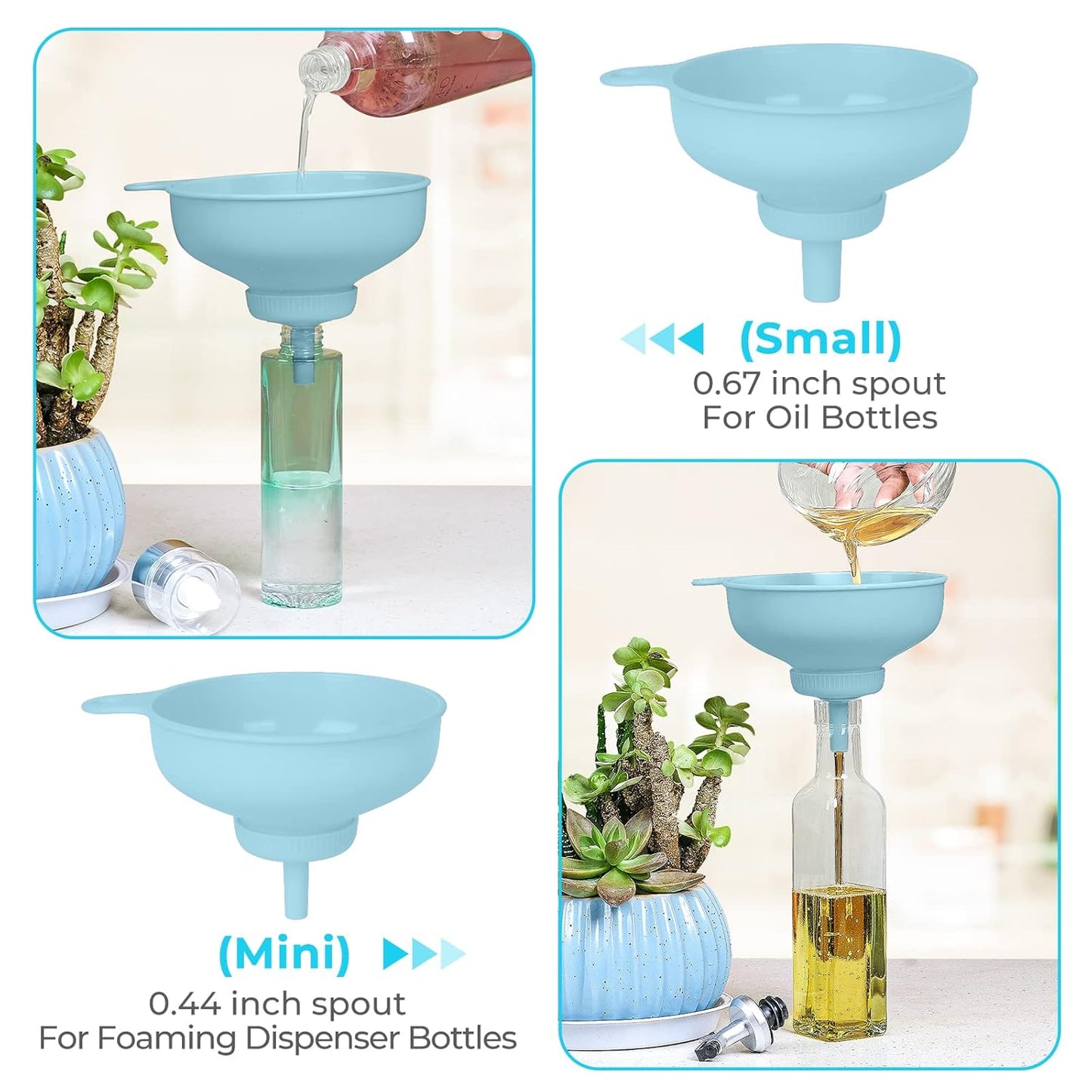 Wide Mouth Kitchen Funnel, Food Grade Plastic Cooking Canning Funnel with 4 Sizes Spouts for Filling Wide and Regular Mason Jars, Spray Dropper Oil Bottle Jug Spices Shampoo Sauce