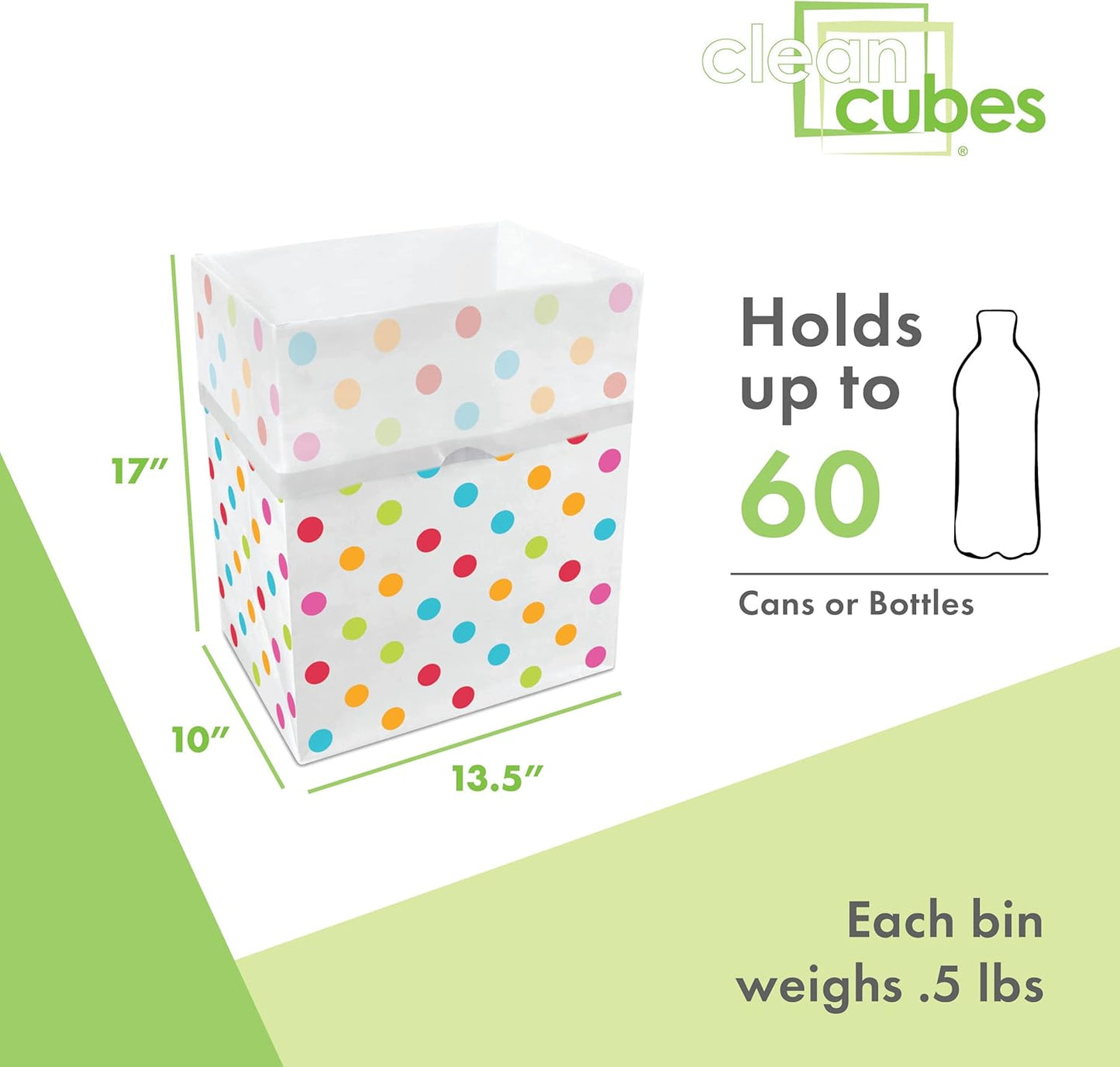 13 Gallon Disposable Pop-Up Trash Cans (3-Pack) with Fitted Bags – Foldable Garbage & Recycling Bins for Parties, Events & Kitchen (Polka Dot, 17" H x 13.5" W x 10" D)