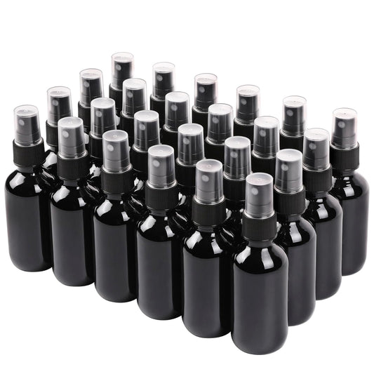 Black Glass Small Spray Bottle 2 oz 24 Packs,Fine Mist Sprayer Small Clear Bottles,Refillable Containers mini spray bottles for Cleaning Solutions and Skin Care (Black 24pcs)