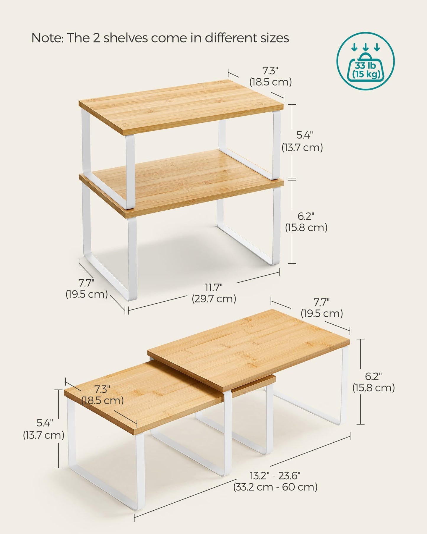 SONGMICS Cabinet Organizer Shelf, Set of 4 Kitchen Counter Shelves, Kitchen Storage, Spice Rack