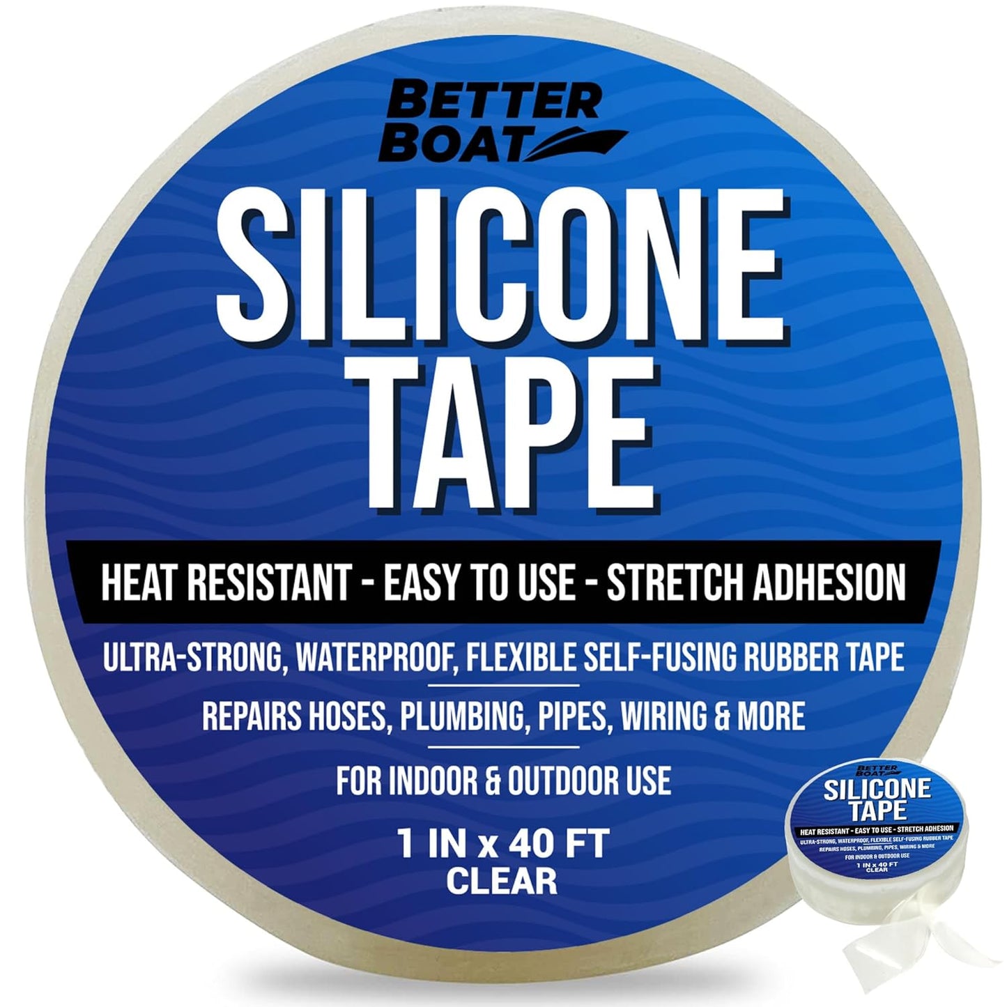 Clear Heavy Duty Silicone Tape, Self-Fusing Rubber Hose and Plumbing Water Pipe Repair Seal, Coax Electrical or Waterproof Tape for Leaks, 40ft