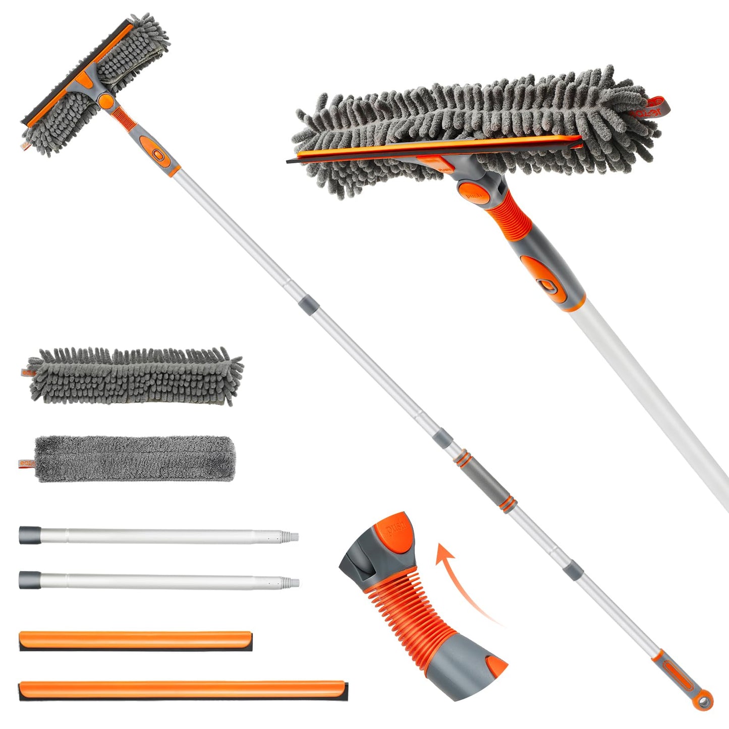 Eazer 89'' Squeegee Window Cleaner 2 in 1 Rotatable Window Cleaning Tool Kit with Extension Pole