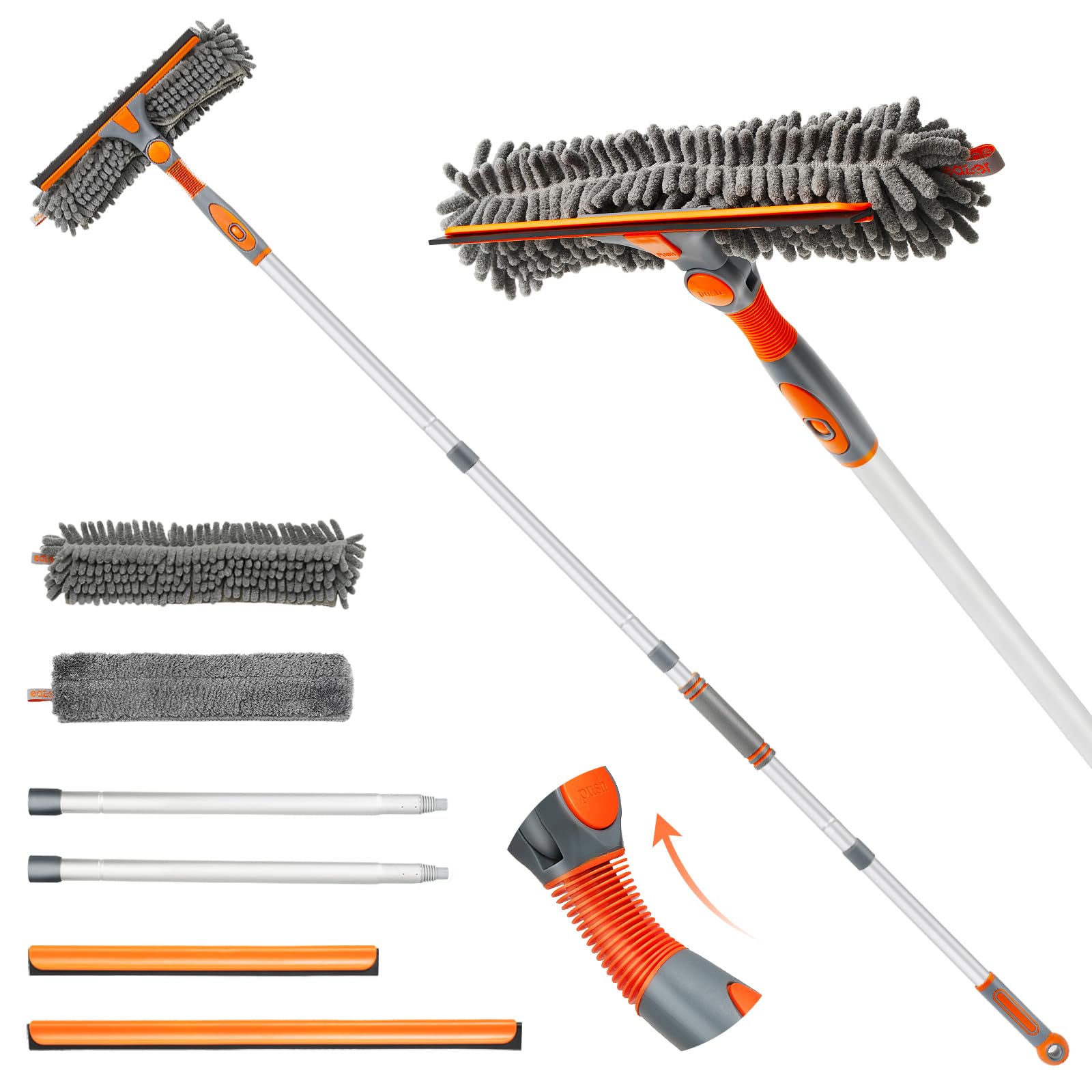 Eazer 89'' Squeegee Window Cleaner 2 in 1 Rotatable Window Cleaning Tool Kit with Extension Pole